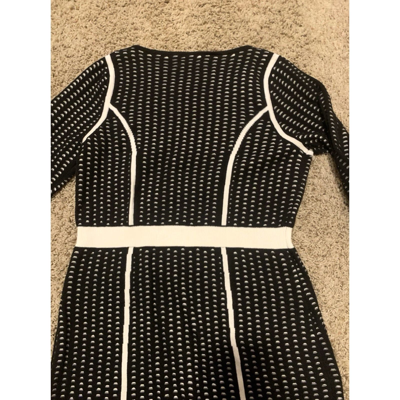 Calvin Klein Calvin Klein Sheath Dress L Black White Long Sleeve Knit Office Workwear Geometric Pattern Stretch Size L / US 10 / IT 46 - 5 Thumbnail