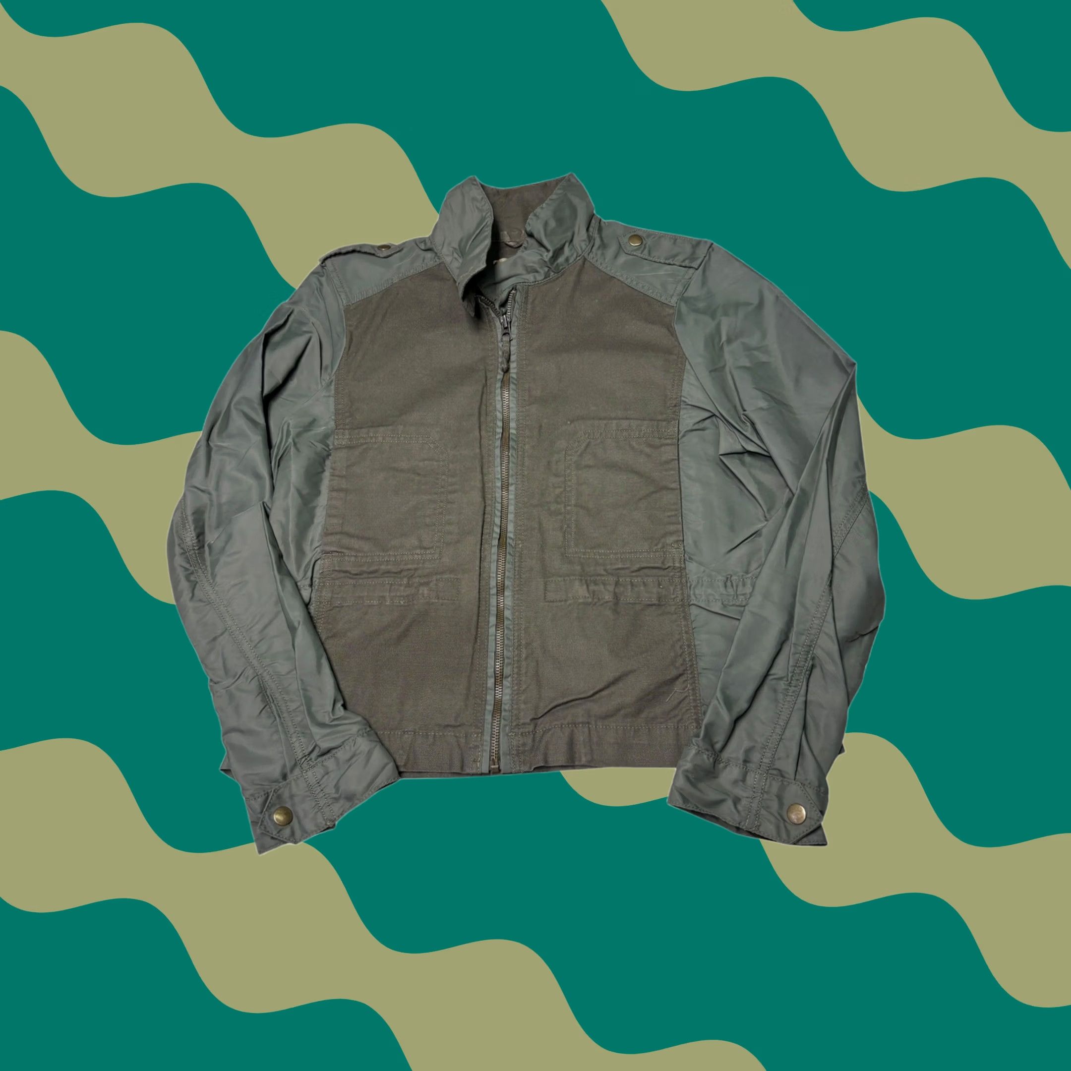 Lucky Brand Lucky Brand Womens Mixed Media Utility Jacket Olive Green Military Zip Up Large Size L / US 10 / IT 46 - 1 Thumbnail