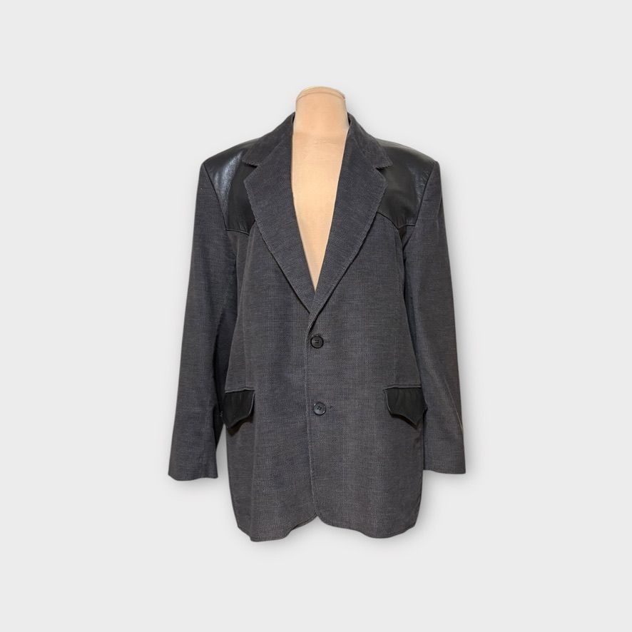 Other Vintage Sport Coat Jacket Men 44 Leather Tweed Gray Black Pi Size 44R - 8 Thumbnail