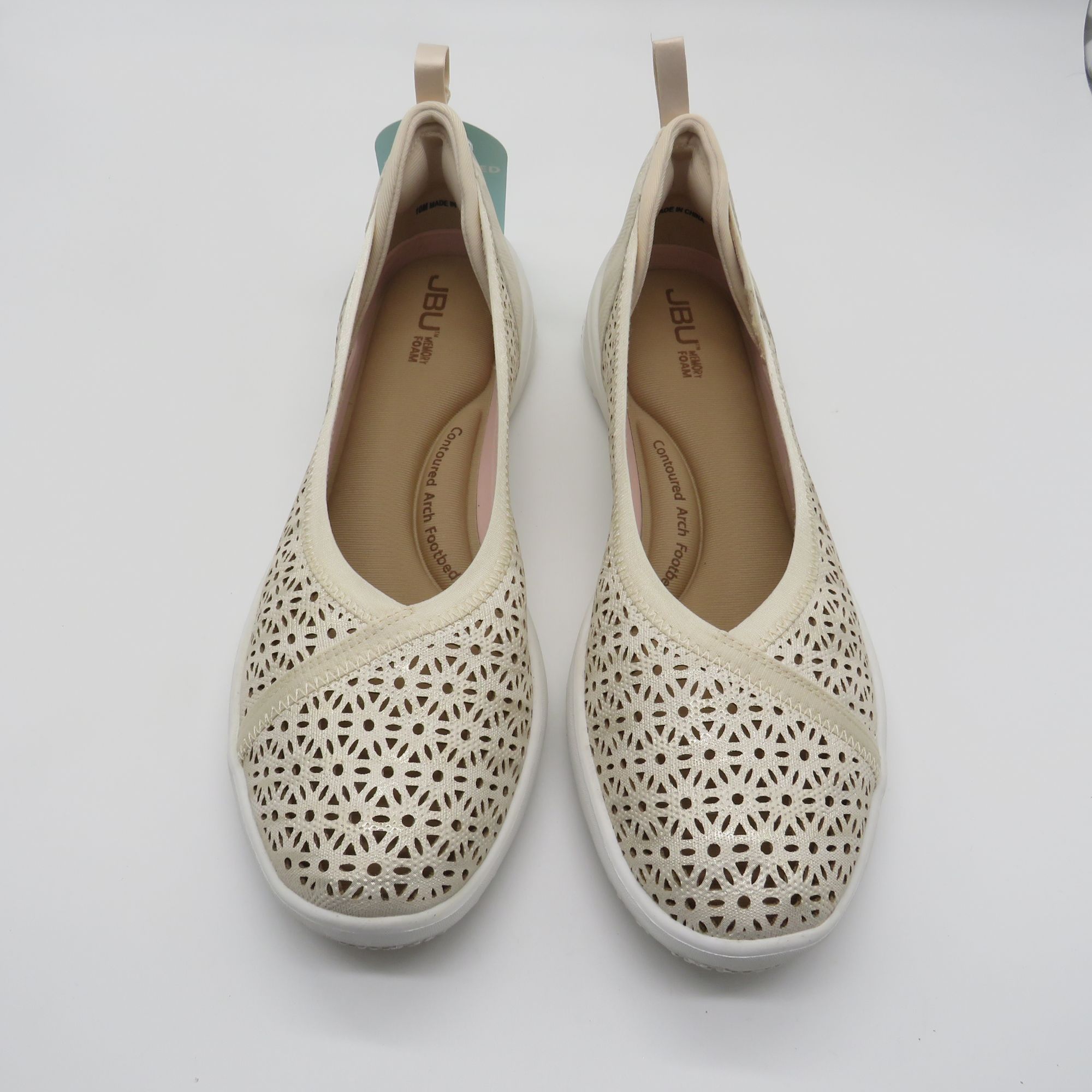 Other JBU Women's Cream Shimmer Laser-Cut Slip-On Flats Size 10 NE Size US 10 / IT 40 - 1 Thumbnail