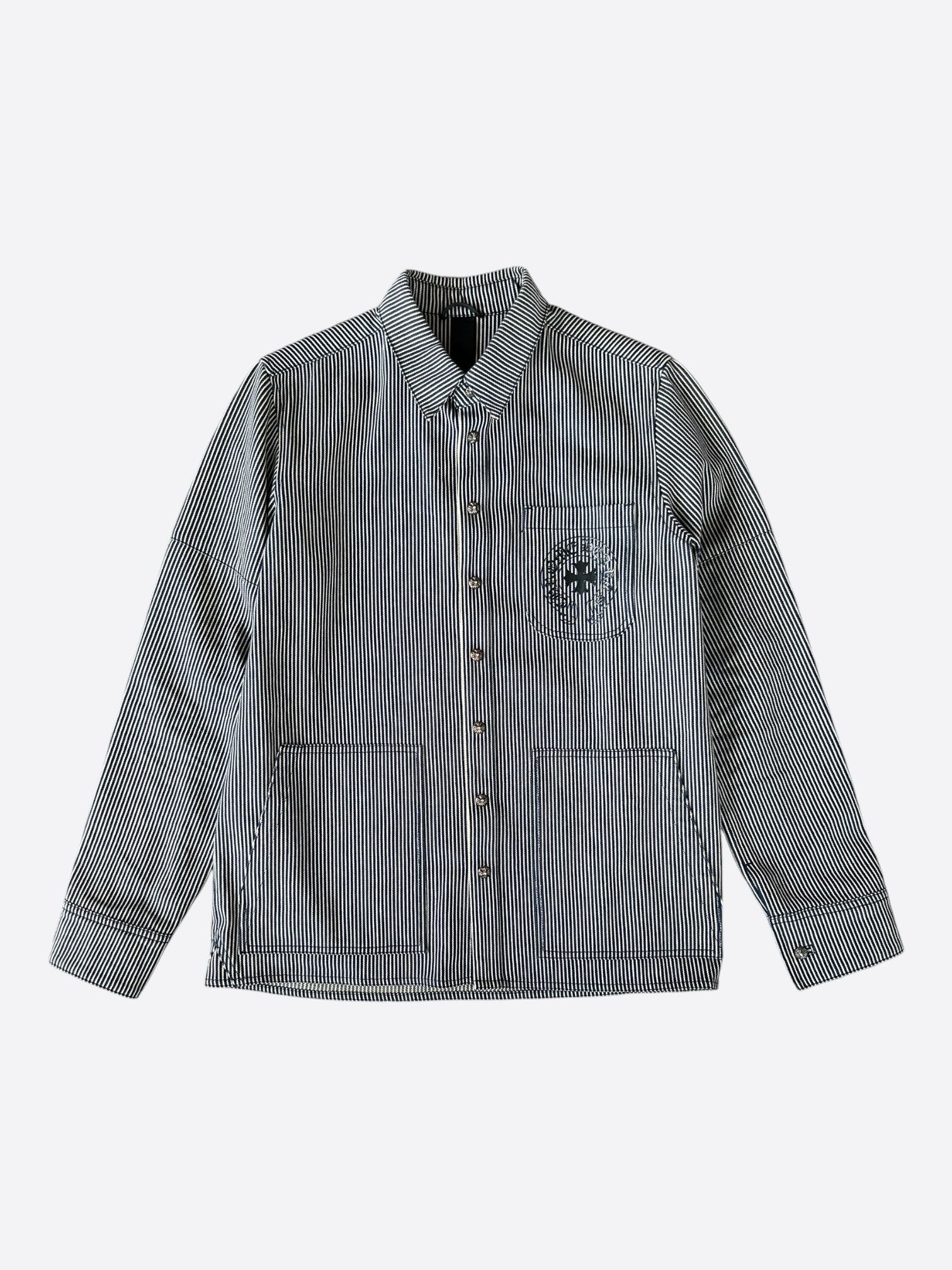 Chrome Hearts Chrome Hearts Blue & White Pinstripe Chore Button Up Shirt Size US L / EU 52-54 / 3 - 1 Thumbnail