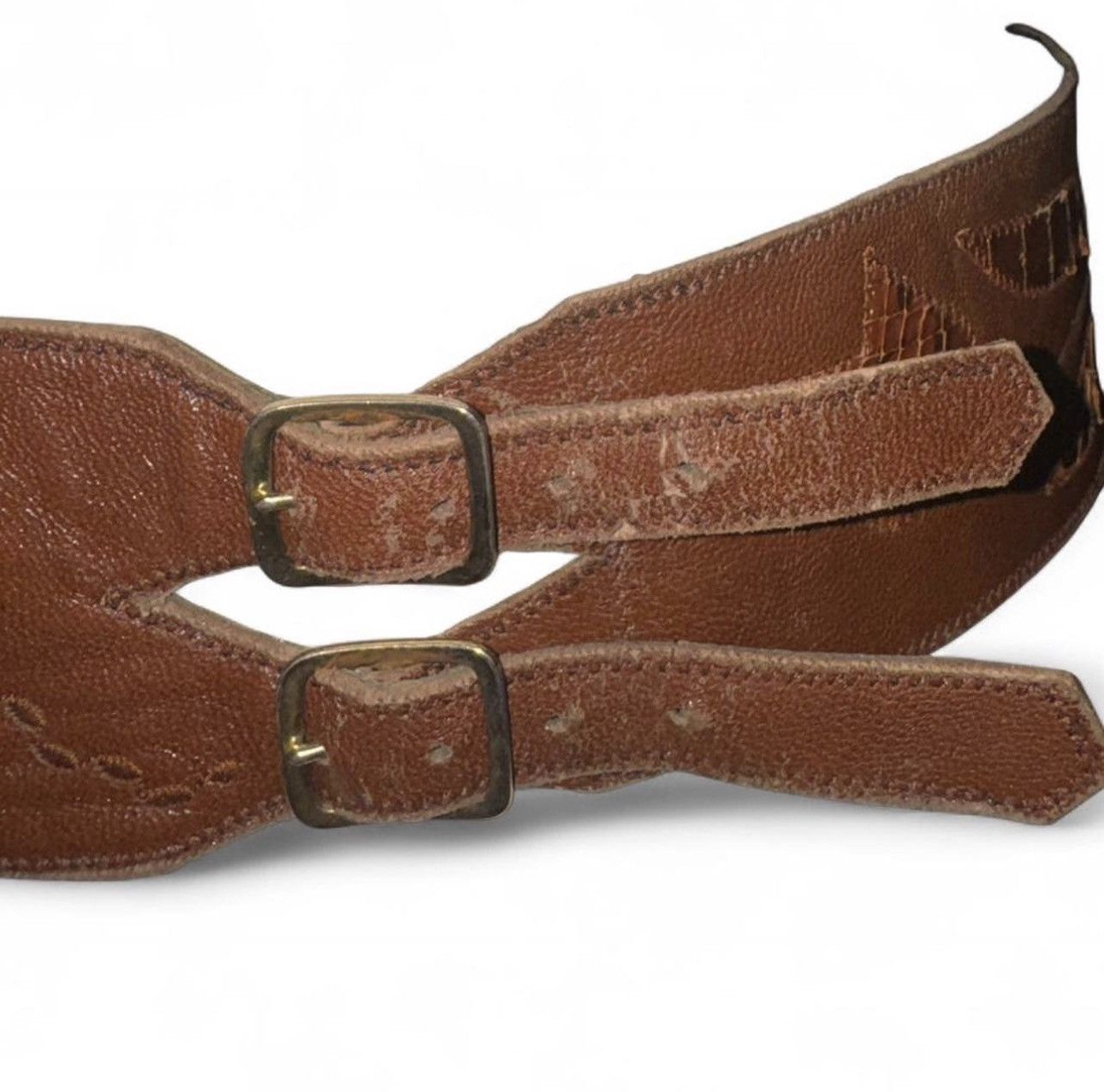 Other Vintage 70s Lesley Slight brown leather twin buckle belt Size ONE SIZE - 7 Thumbnail