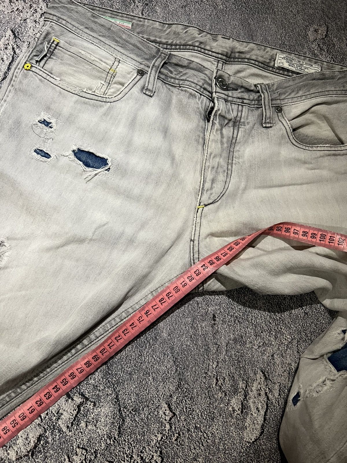 Japanese Brand Bullet Distressed Vintage Jeans — Slim Gray Fashion Style Size US 34 / EU 50 - 9 Thumbnail