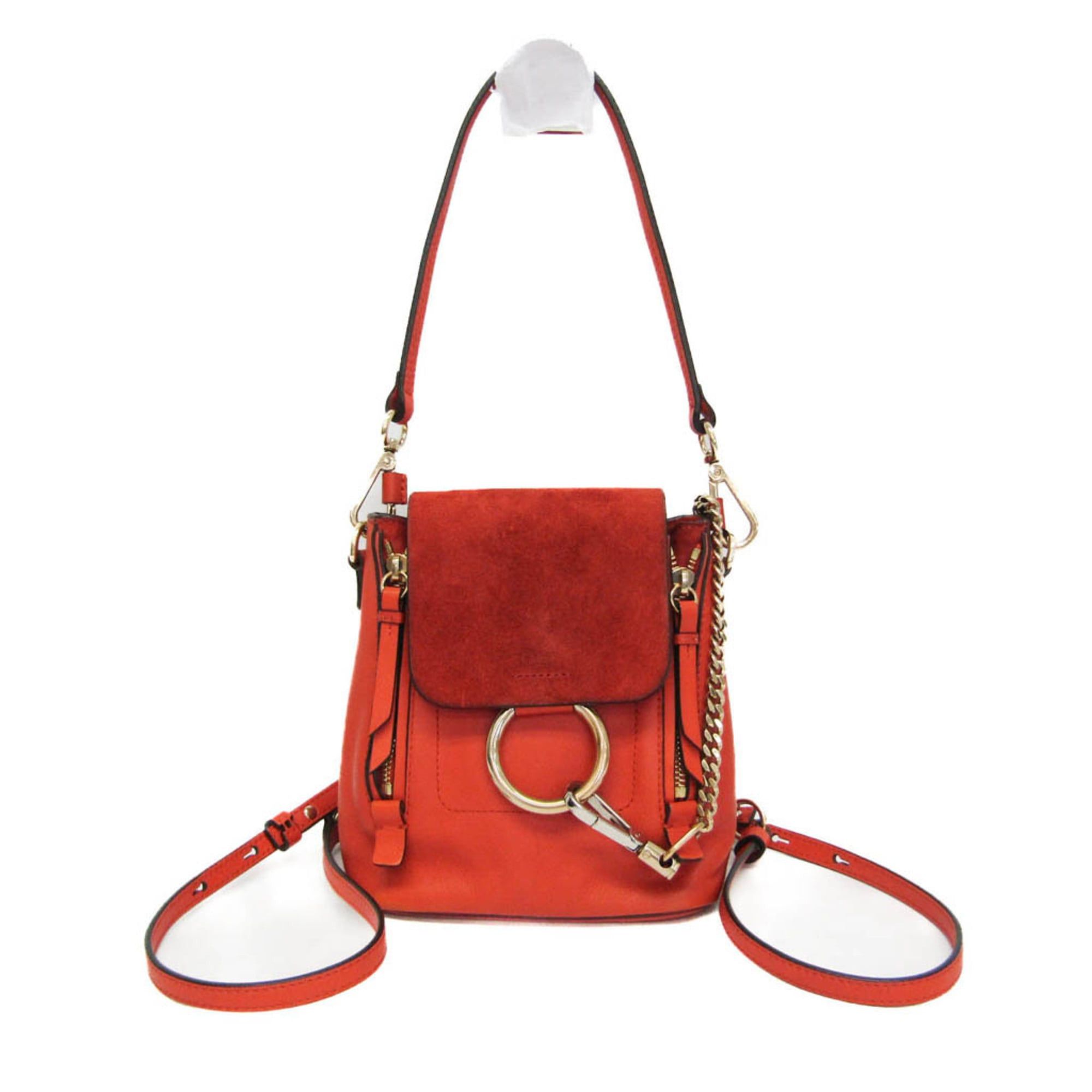Chloe Chloé Faye Women's Leather,Suede Backpack Orange Size ONE SIZE - 1 Thumbnail