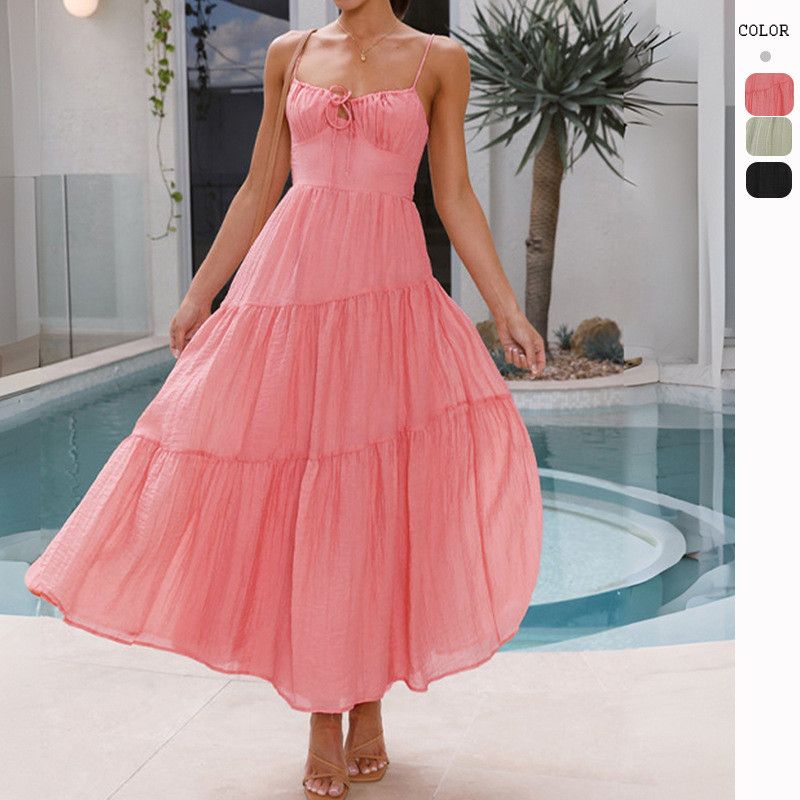 image of Vintage Patchwork Halter Halter Dress With Swing in Pink, Women's (Size Medium)