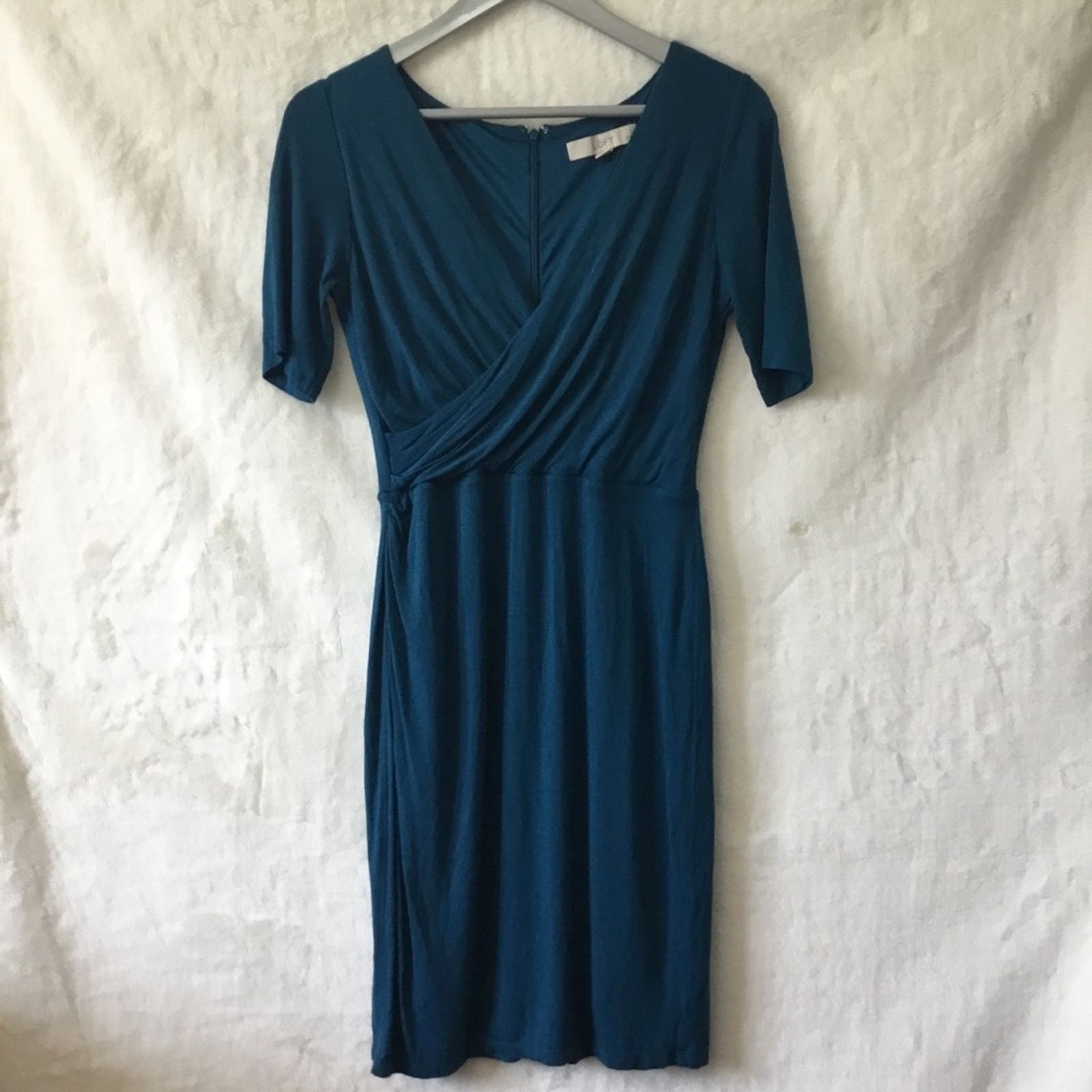 Loft LOFT Teal Wrap-Style Midi Dress Size S / US 4 / IT 40 - 1 Thumbnail
