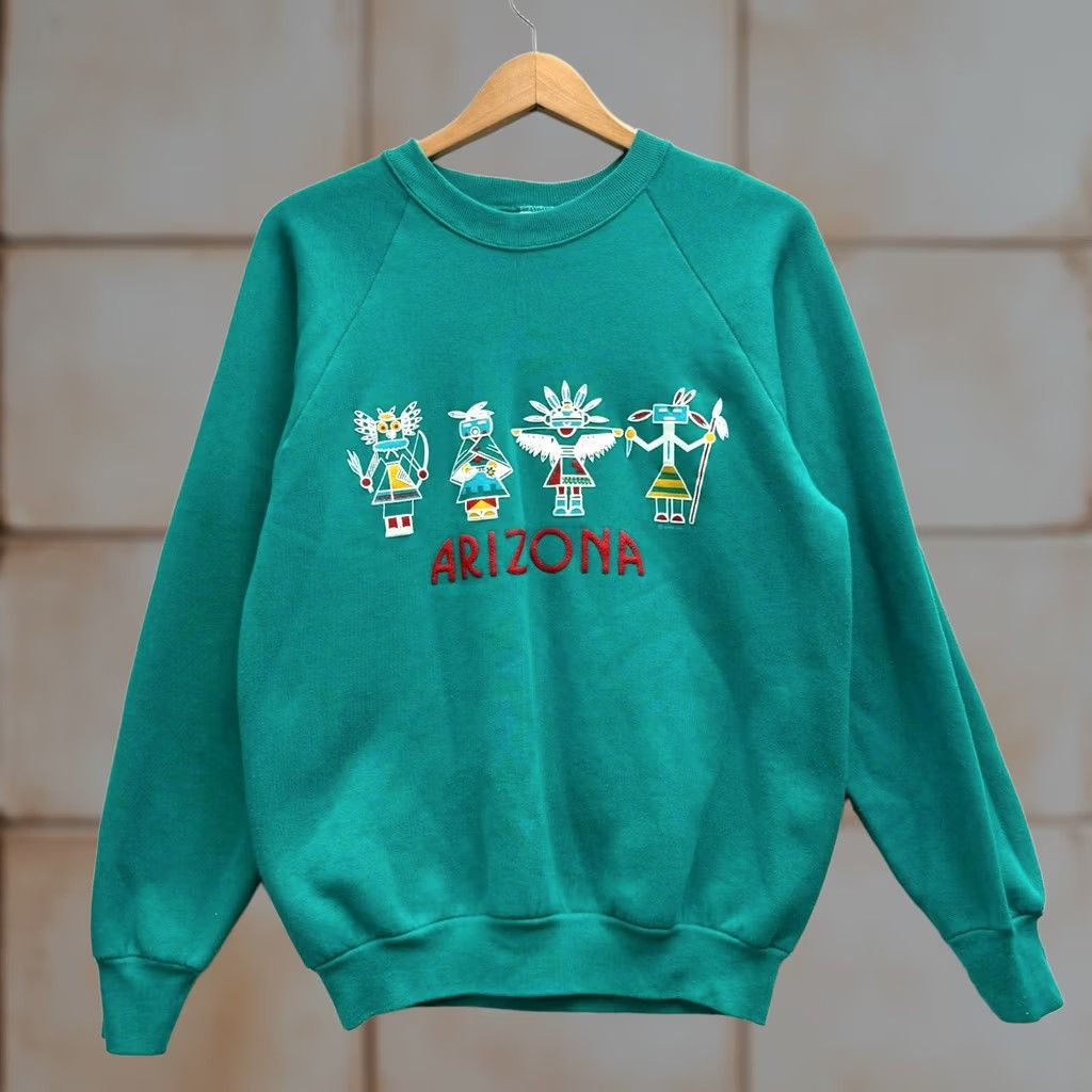 Fruit Of The Loom VINTAGE Fruit of the Loom Sweatshirt Large L Blue Pullover Made in USA Teal Puff Print Arizona Men Size US L / EU 52-54 / 3 - 1 Thumbnail