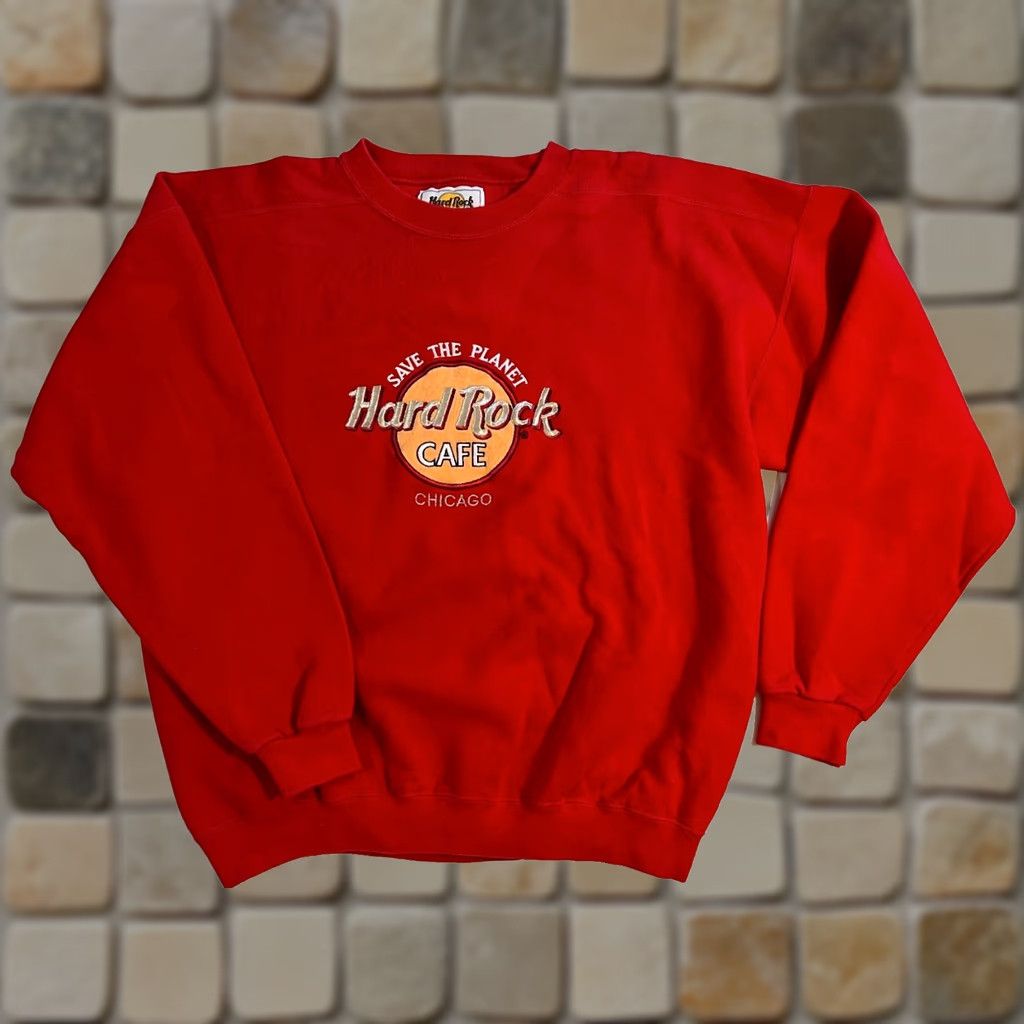 Hard Rock Cafe VINTAGE Hard Rock Cafe Chicago Save the Planet Crew Sweatshirt XL Red Cotton Blend Fleece Embroidered Unisex Adults Sweatshirt 90s USA Size US XL / EU 56 / 4 - 1 Thumbnail