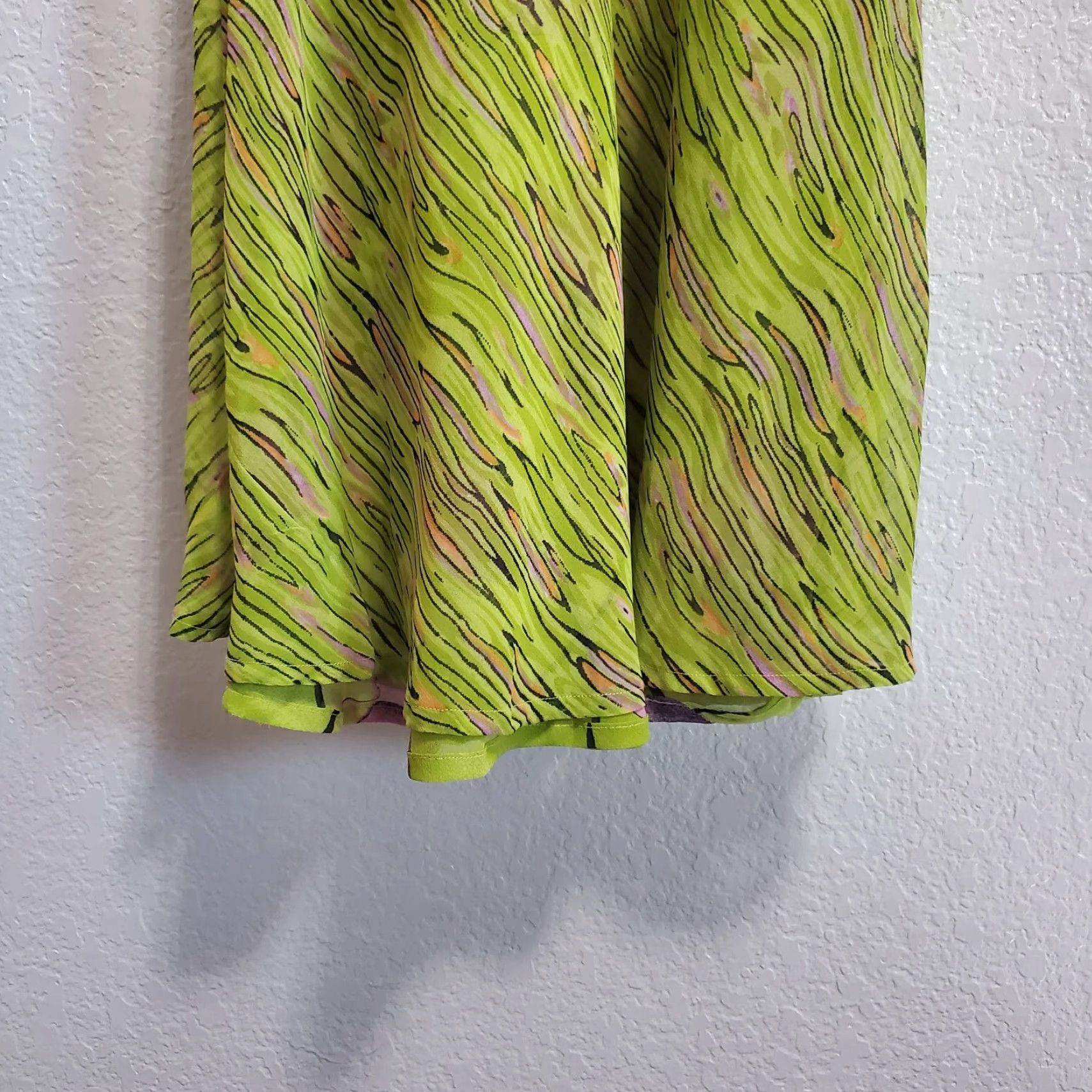Vintage VINTAGE Chaudry Midi Dress Womens L Lime Green Print Flutter Sleeve V Neck Lined Fairycore Dress Size L / US 10 / IT 46 - 7 Thumbnail