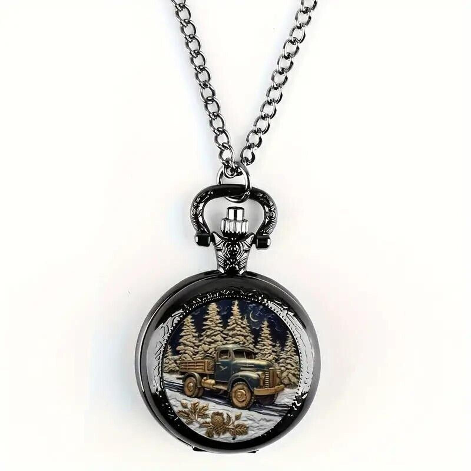 Other Retro Black Quartz Pocket Watch • Pine Christmas Tree Size ONE SIZE - 4 Thumbnail