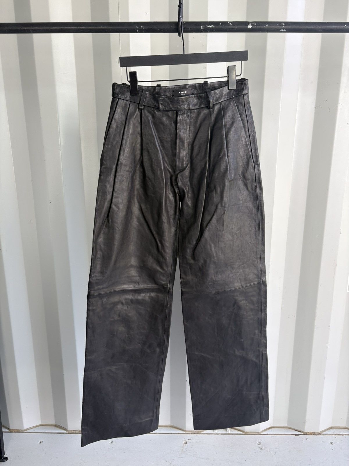 Pleated Wide Leg Leather Pants Runway