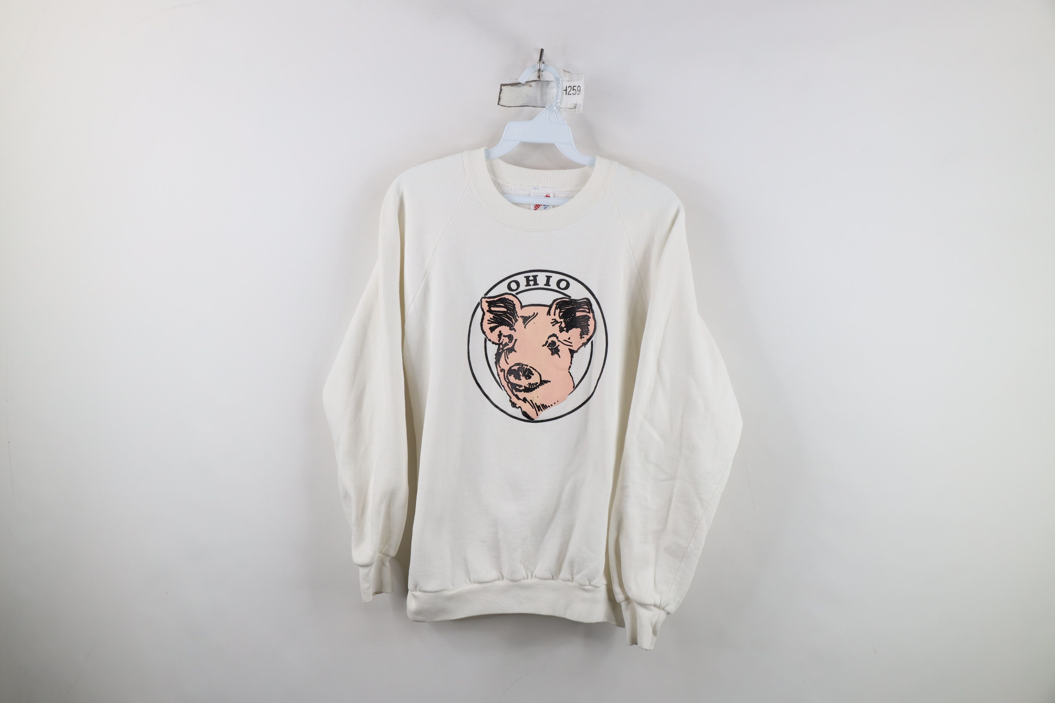Vintage Vintage 90s Spell Out Ohio Pig Crewneck Sweatshirt White USA Size M / US 6-8 / IT 42-44 - 1 Thumbnail