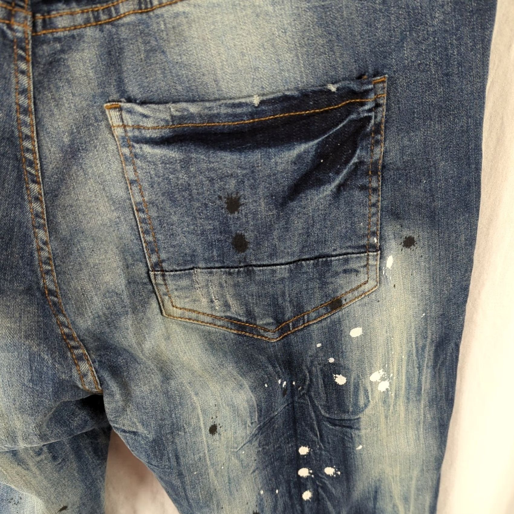 Denime FWRD Denim Jeans Distressed Paint Splattered Regular Fit Men 40X34 Denim Blue Medium Cotton Blend Waist 40 Inseam 34" Tapered Size US 40 / EU 56 - 7 Thumbnail