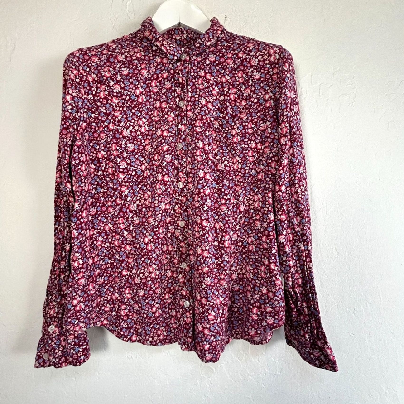 Vintage SO Womens Floral Button-Up Shirt XL Red Rayon Casual Size XL / US 12-14 / IT 48-50 - 2 Thumbnail