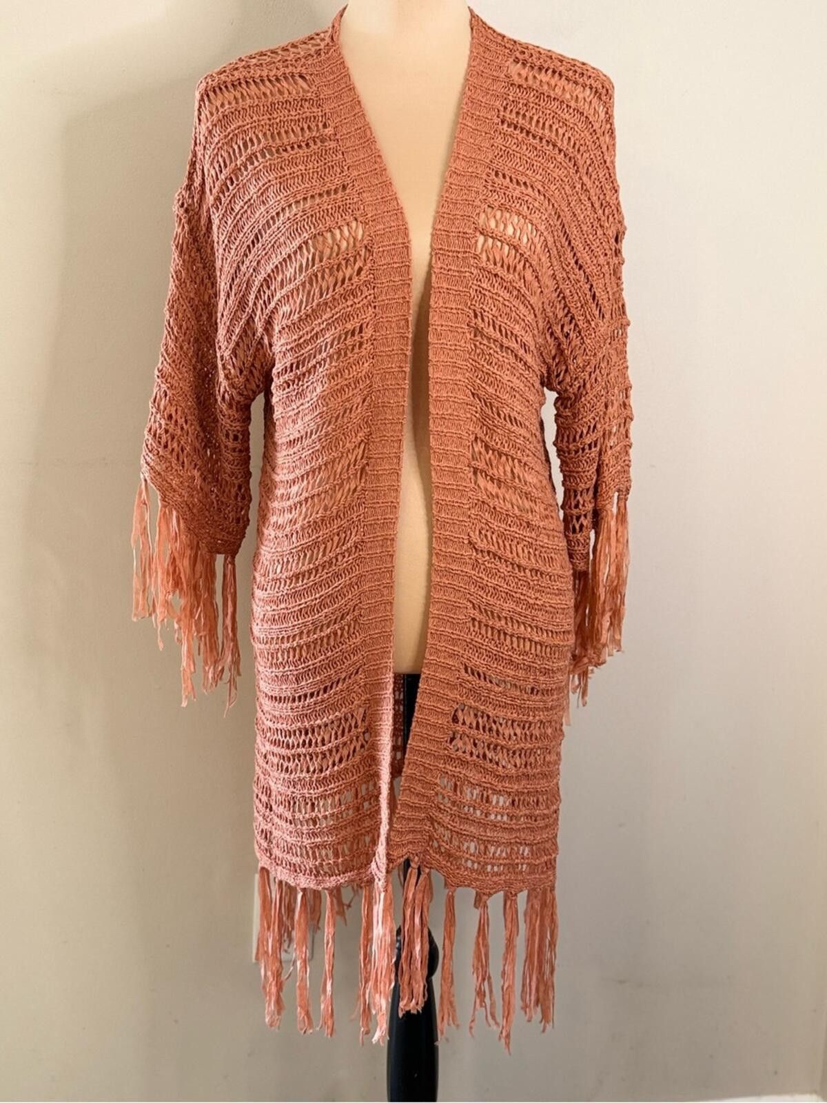 Other Umgee crochet long line fringe cardigan pinkish orange M/L Size M / US 6-8 / IT 42-44 - 5 Thumbnail