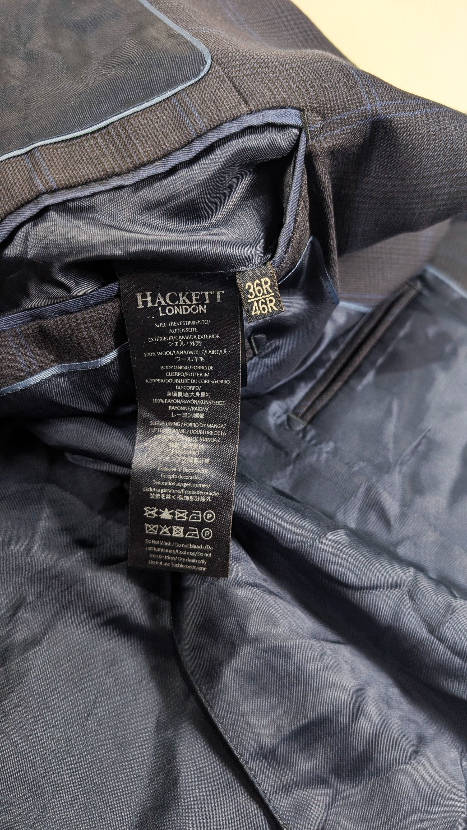 Hackett Hackett Tonal Pow Check Navy Blue Wool Suit Jacket Blazer Size 36R - 7 Thumbnail