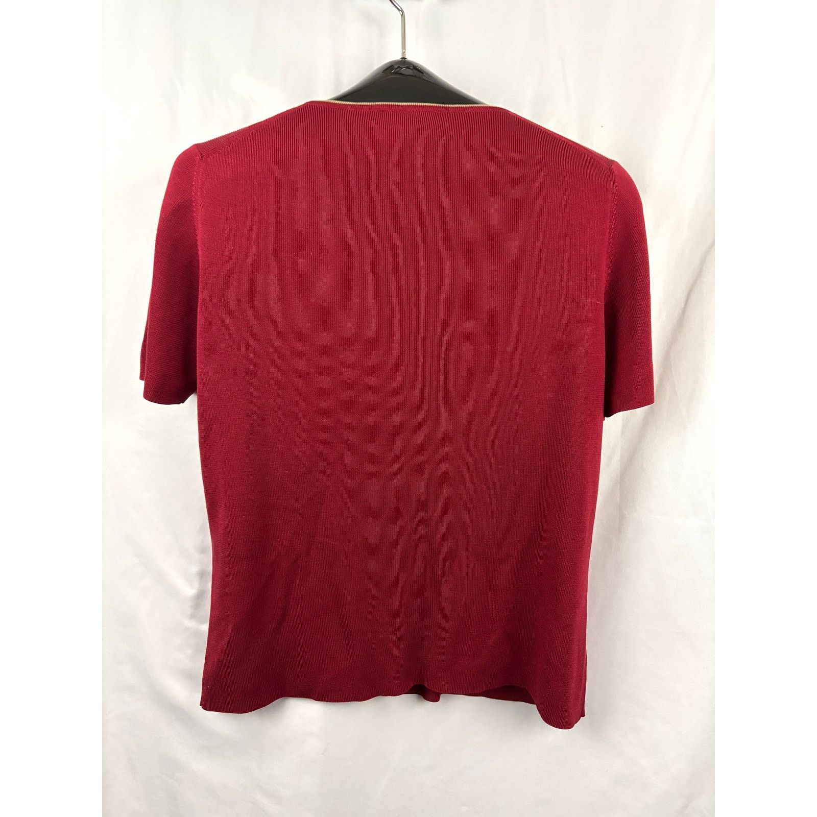 Ann Taylor Ann Taylor Red Short Sleeve Top LARGE 100% Silk Size L / US 10 / IT 46 - 6 Thumbnail