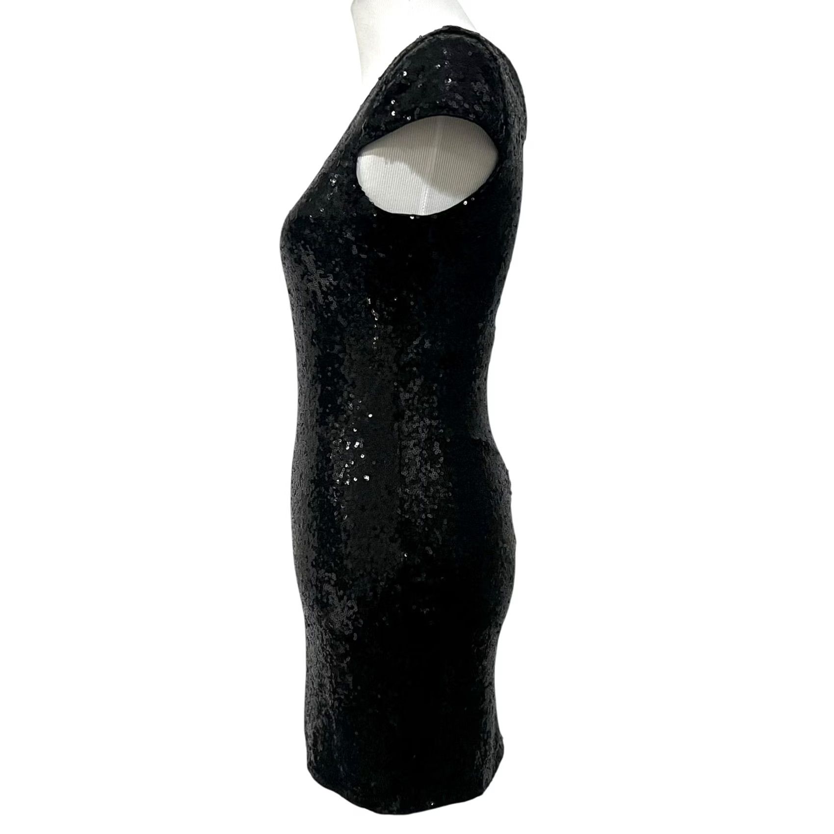Vintage Verty Sequin Dress Black Mini Bodycon V-Neck Stretchy Party Evening Womens Small Dress Size S / US 4 / IT 40 - 4 Thumbnail