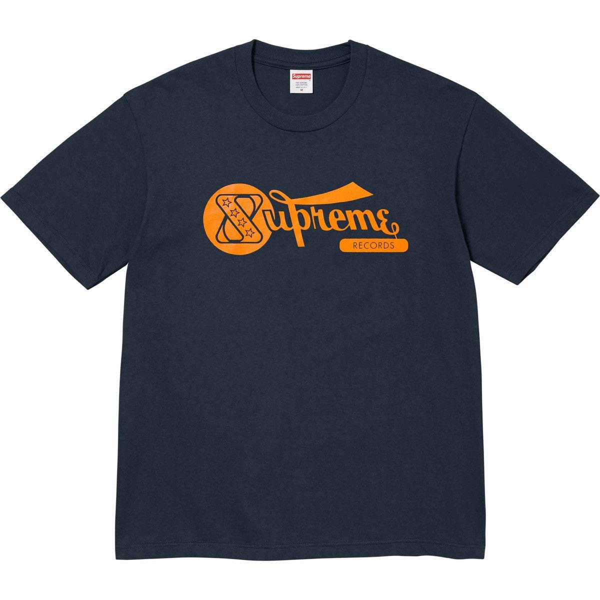 image of Supreme Records Logo Tee Short Sleeve Navy T-Shirt , Men's (Size 2XL)