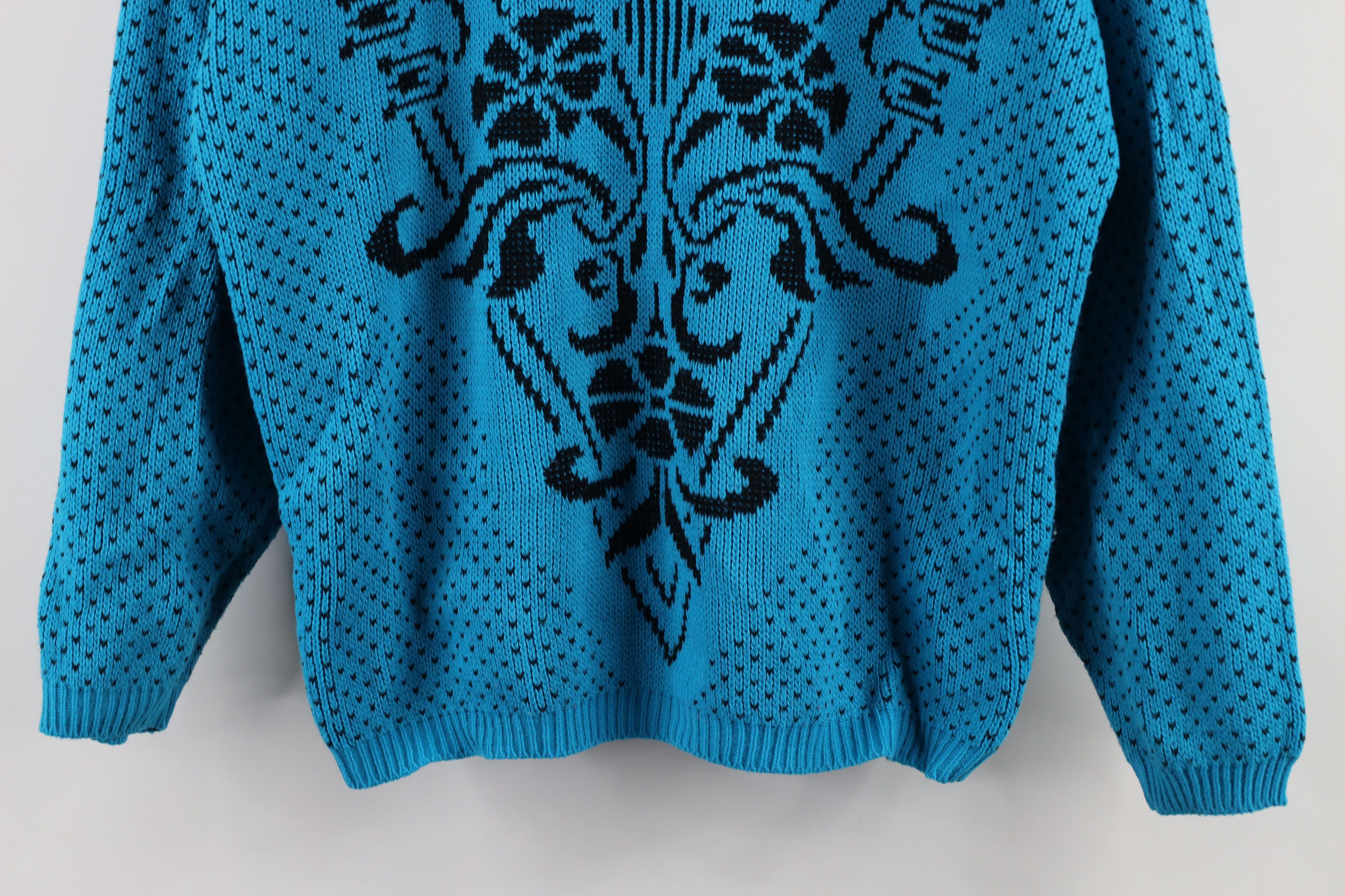 Vintage Vintage 90s Streetwear Flower Geometric Knit Mom Sweater Size XL / US 12-14 / IT 48-50 - 3 Thumbnail