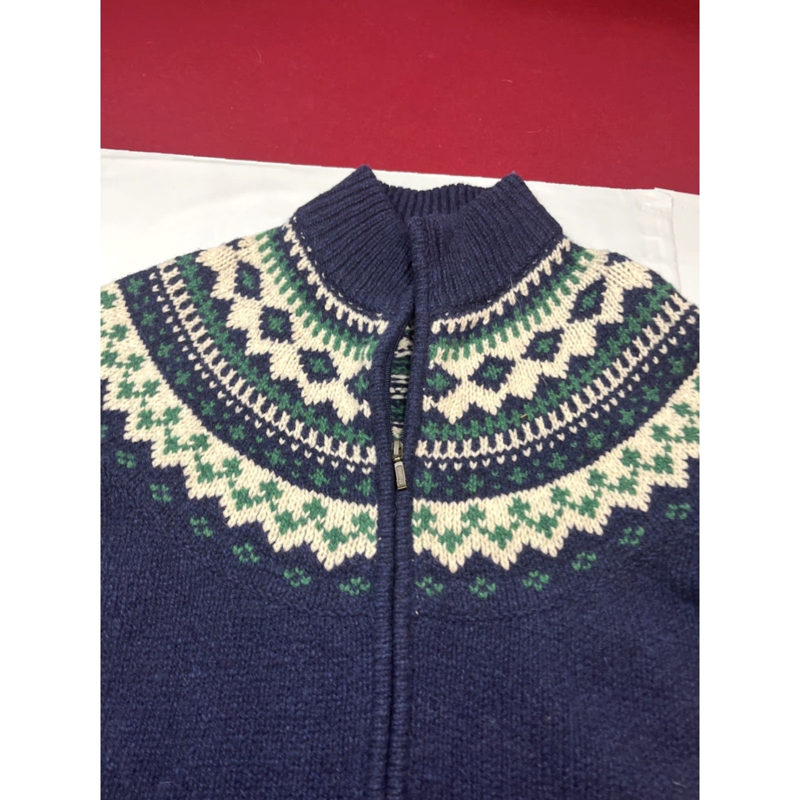 Vintage VINTAGE L.L.Bean Sweater Jacket Zip Arctic BLUE White Green Fair Isle Woman M Size M / US 6-8 / IT 42-44 - 6 Thumbnail