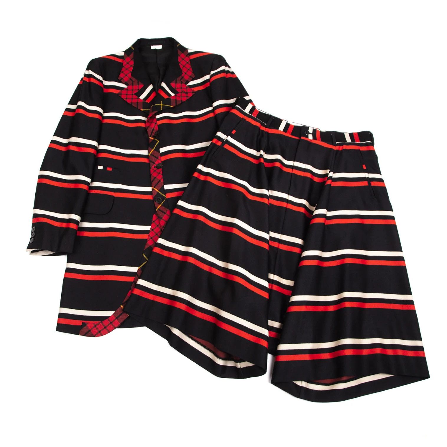 Comme des Garcons Homme Plus Striped Sarrouel Pants in Black, Red, and Off-White Size US 34 / EU 50 - 13 Thumbnail