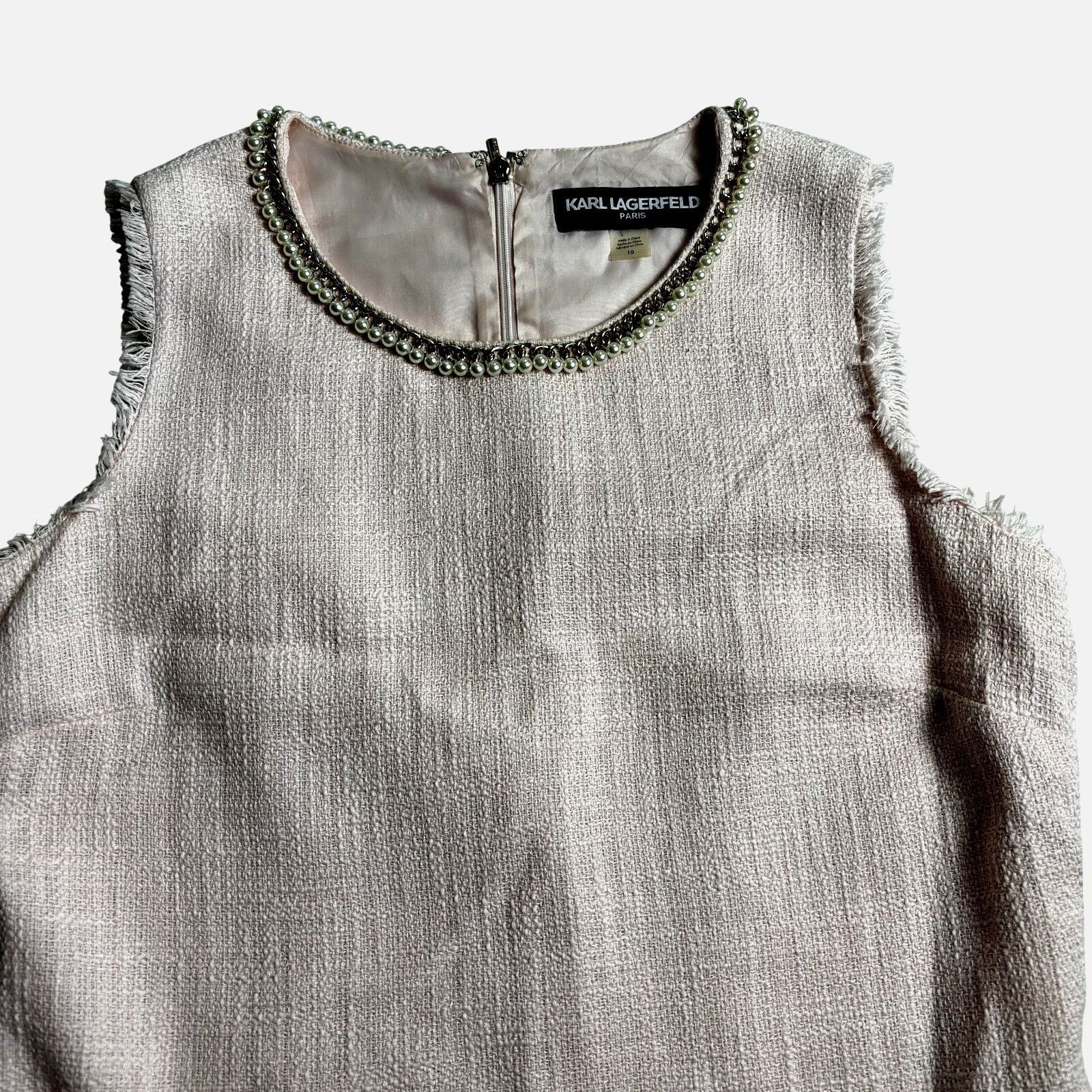 Karl Lagerfeld Karl Lagerfeld Sz 10 Pink Tweed Knee-length Sleeveless Shift Size L / US 10 / IT 46 - 3 Thumbnail