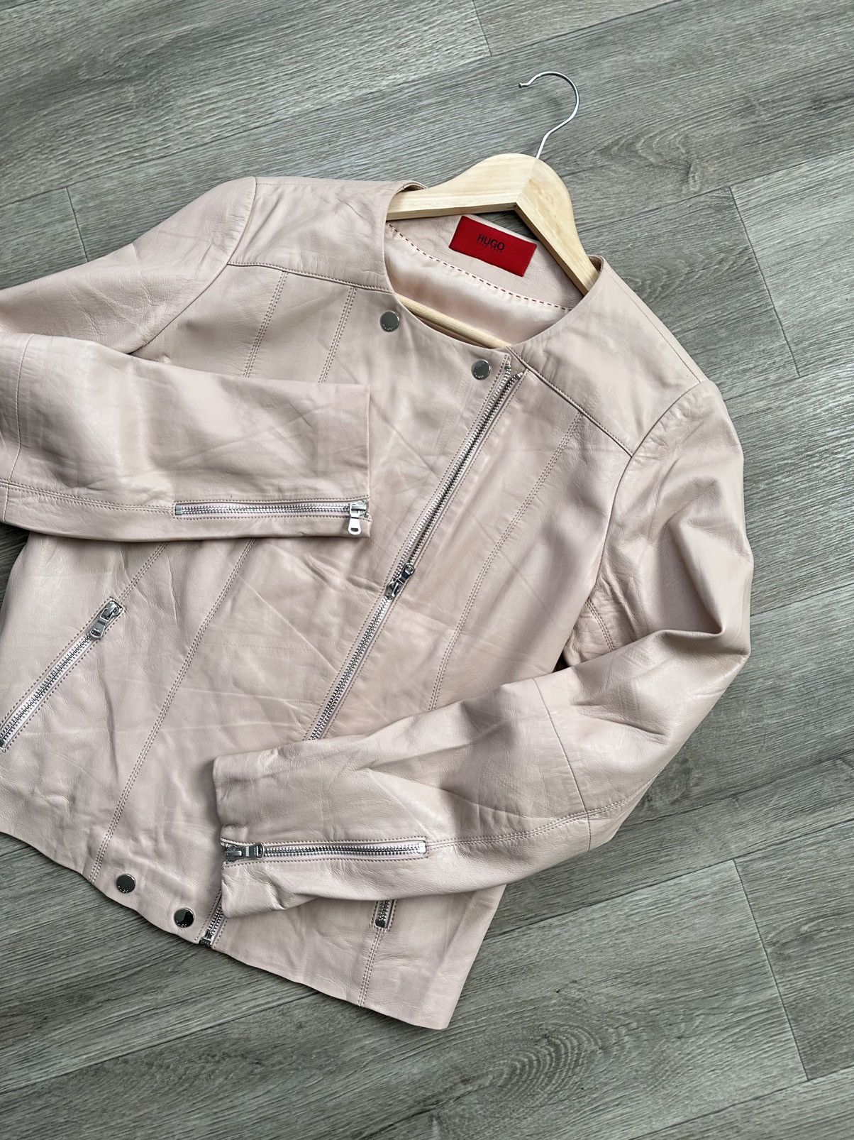 Hugo × Hugo Boss 🫧HUGO LEATHER JACKET Ladies Biker Size L / US 10 / IT 46 - 3 Thumbnail