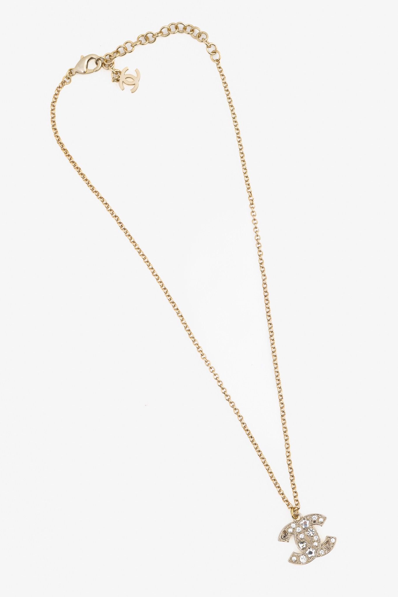 Chanel Chanel P25 Light-Gold-Tone Crystal & Pearl CC Logo Necklace Size ONE SIZE - 2 Thumbnail