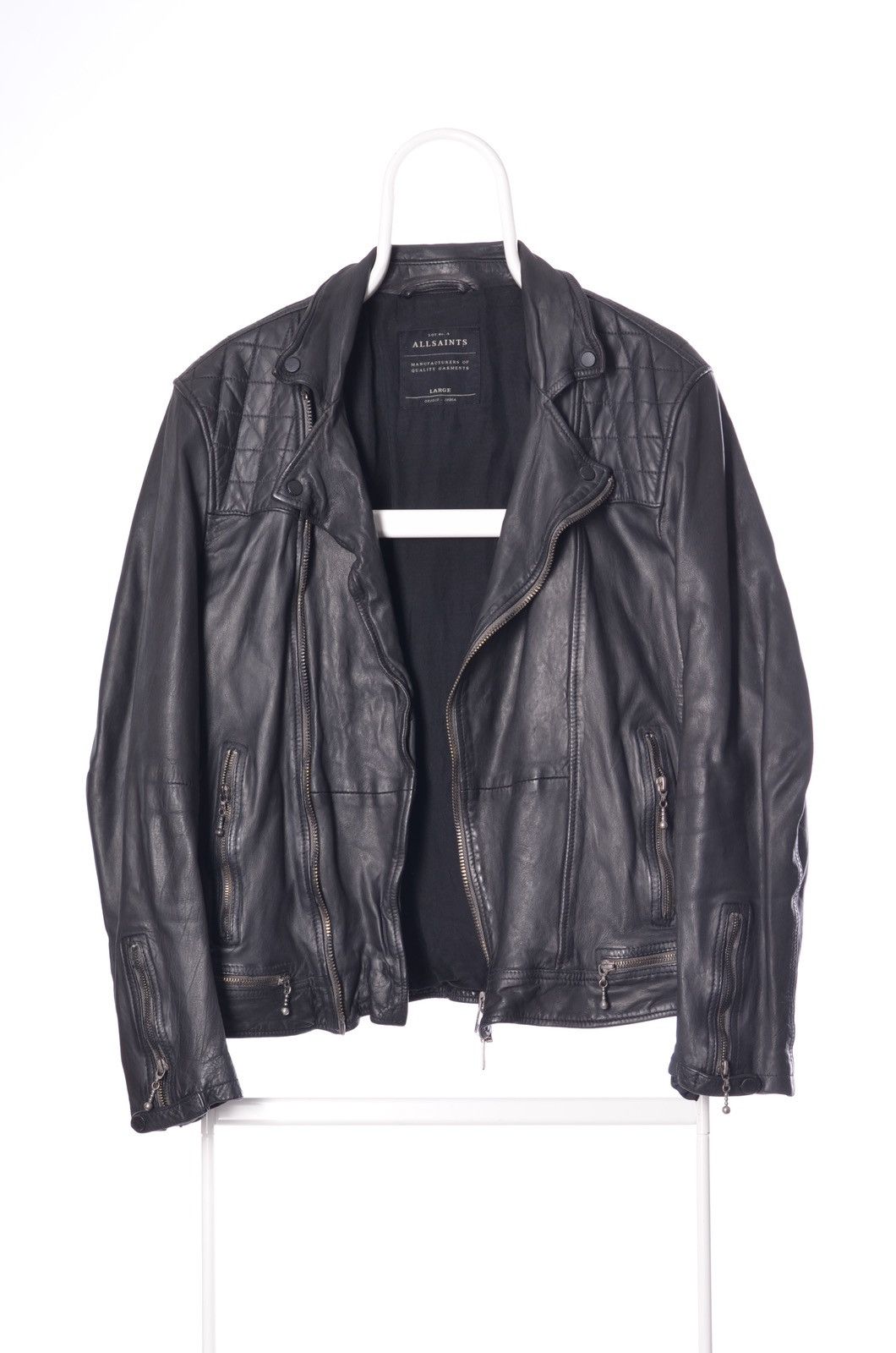 image of Allsaints Conroy Leather Biker Jacket Black Fits M, Men's (Size Large)