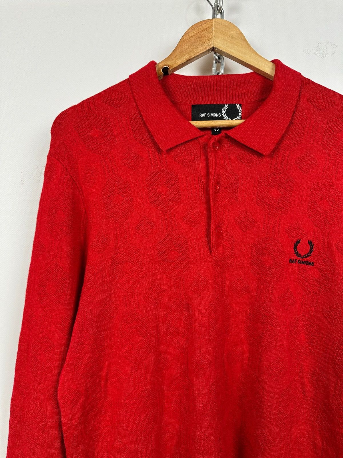 Fred Perry × Raf Simons RAF Simons X Fred Perry Red Silk Knit Sweater Size US XL / EU 56 / 4 - 5 Thumbnail