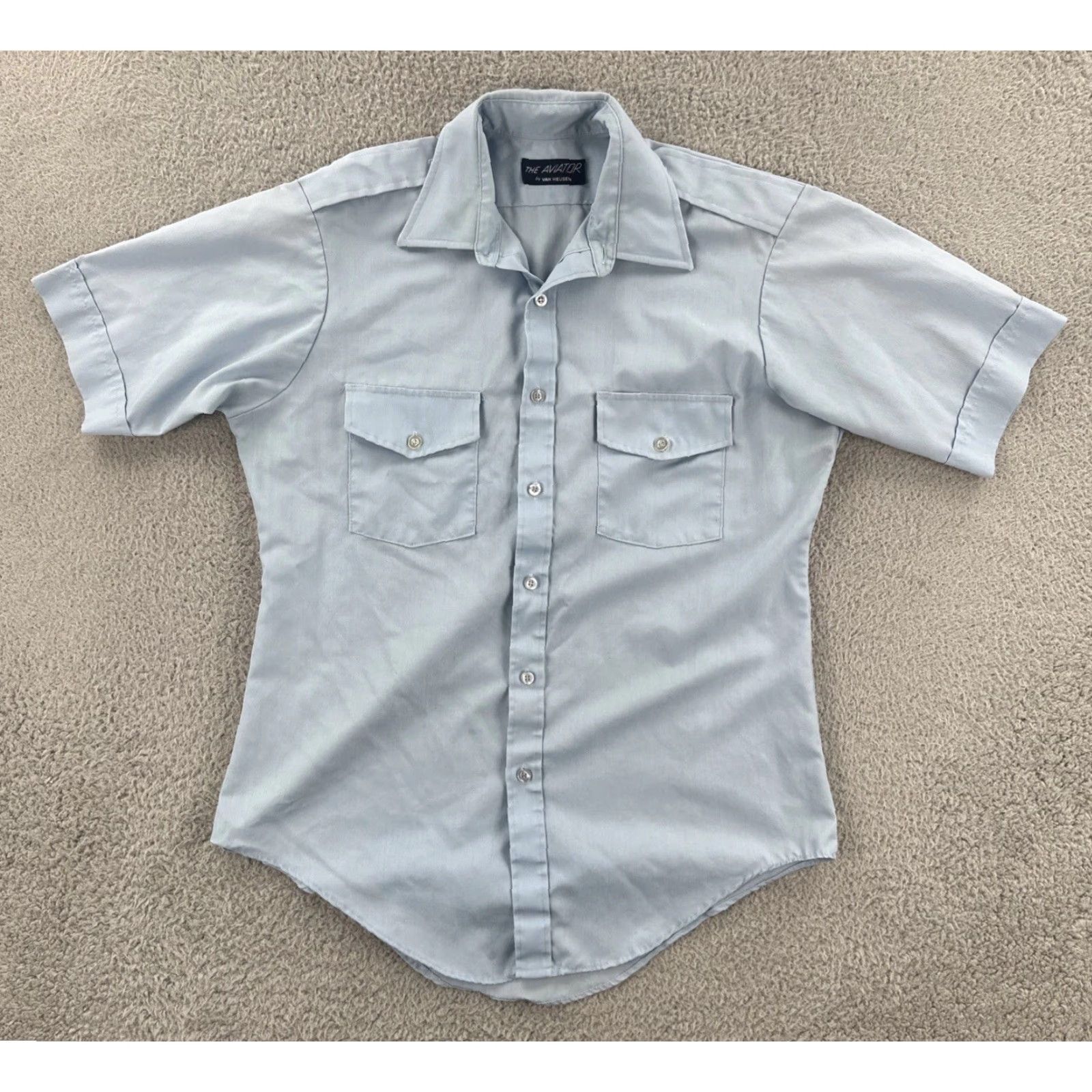 Van Heusen VINTAGE Van Heusen The Aviator Mens Size L Blue Short Sleeve Button Up Shirt 90s Size US L / EU 52-54 / 3 - 2 Thumbnail
