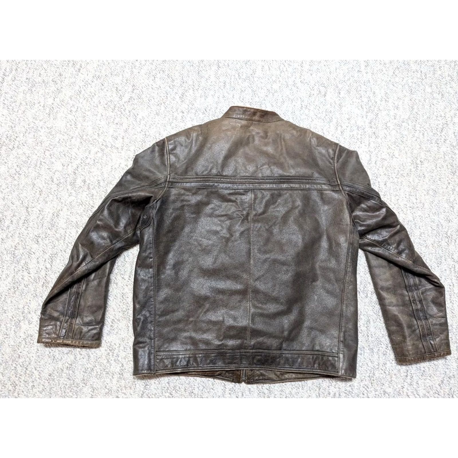 Merona VINTAGE Merona motorcycle jacket Men L brown leather PATINA 1990s cafe racer 44-46 Size US L / EU 52-54 / 3 - 2 Thumbnail