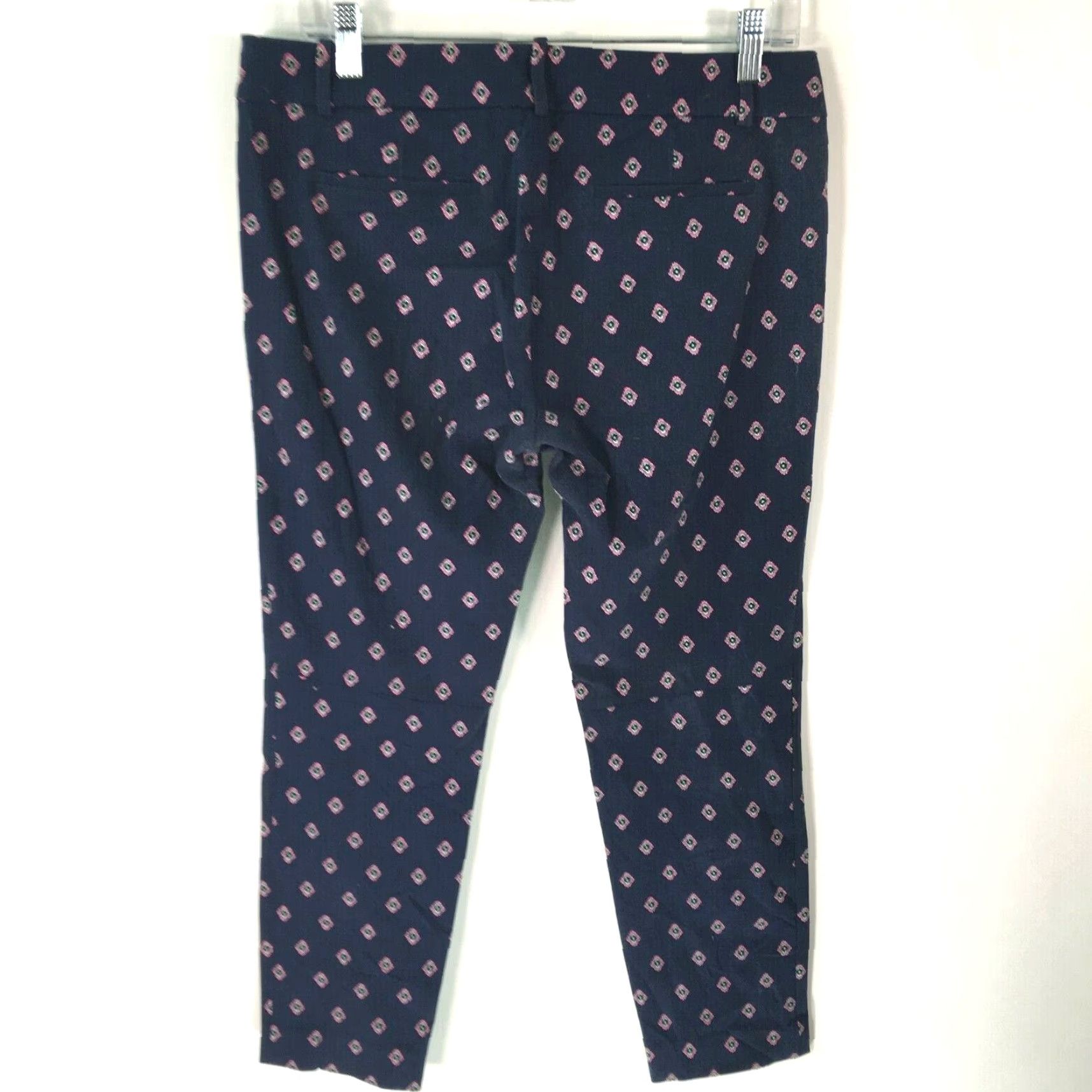 Vintage J Crew Capri Pants Women 8 Navy Floral Mid Rise Flat Front Casual Bottoms Size 34" / US 12 / IT 48 - 2 Thumbnail