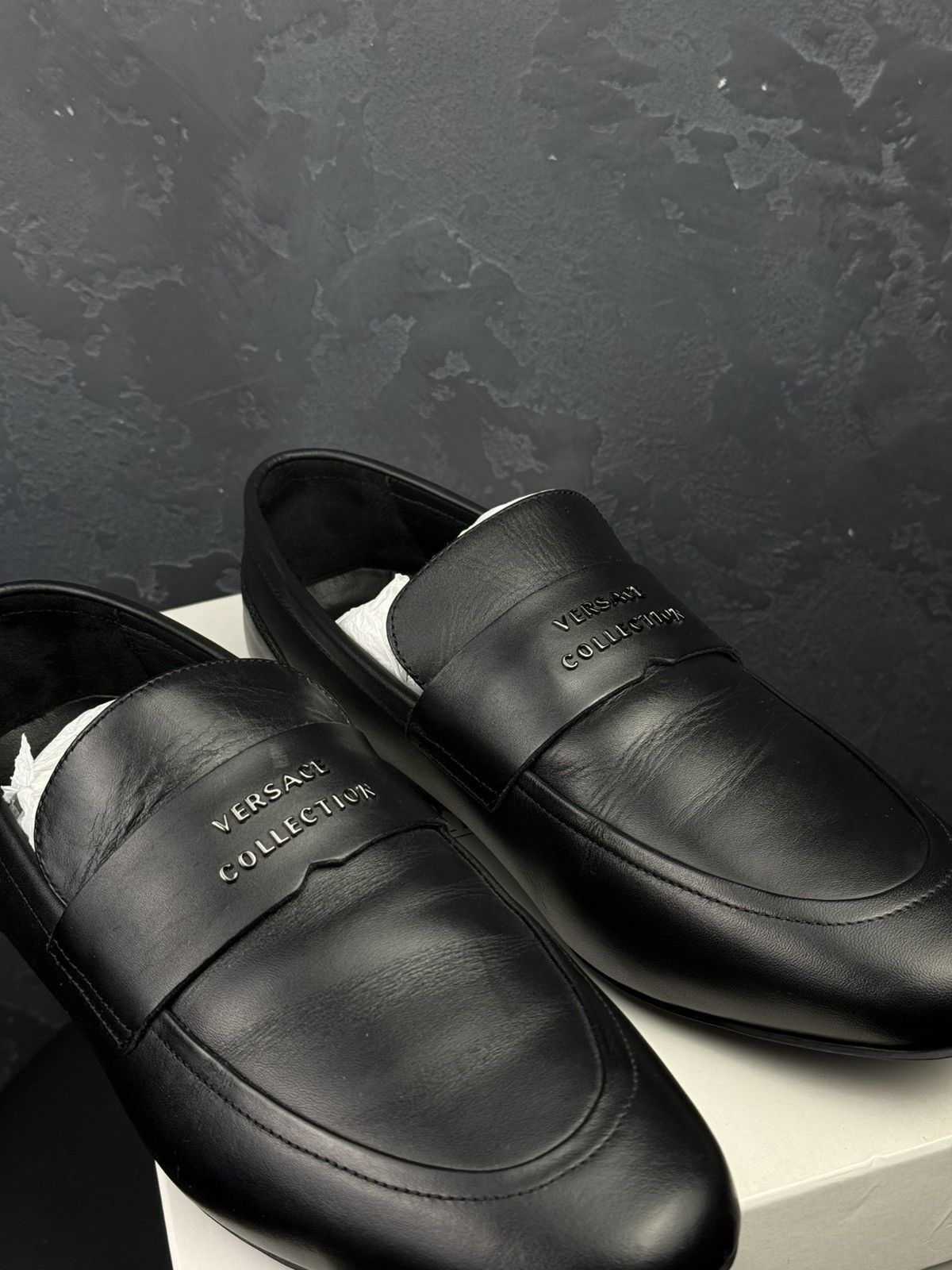 Versace Versace Collection Men's Black Leather Loafers Slip Size US 10.5 / EU 43-44 - 4 Thumbnail