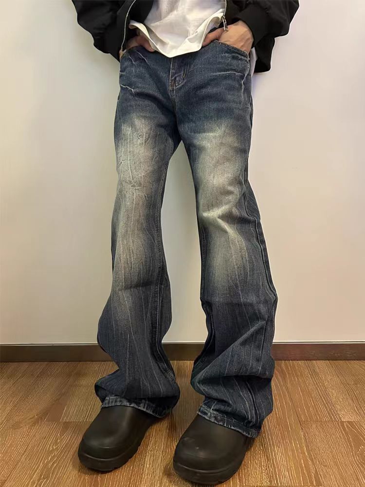 Image of Water Ripple Micro Flare Washed Vintage Jeans in Washed Blue, Men's (Size 30)