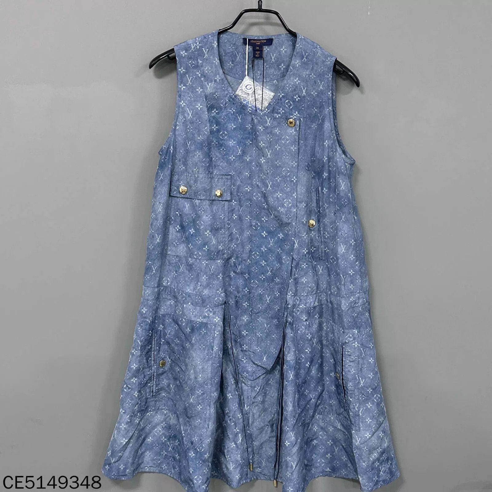 Louis Vuitton LV Blue Sleeveless All Over Print Silk Dress 36 Size XS / US 0-2 / IT 36-38 - 1 Thumbnail