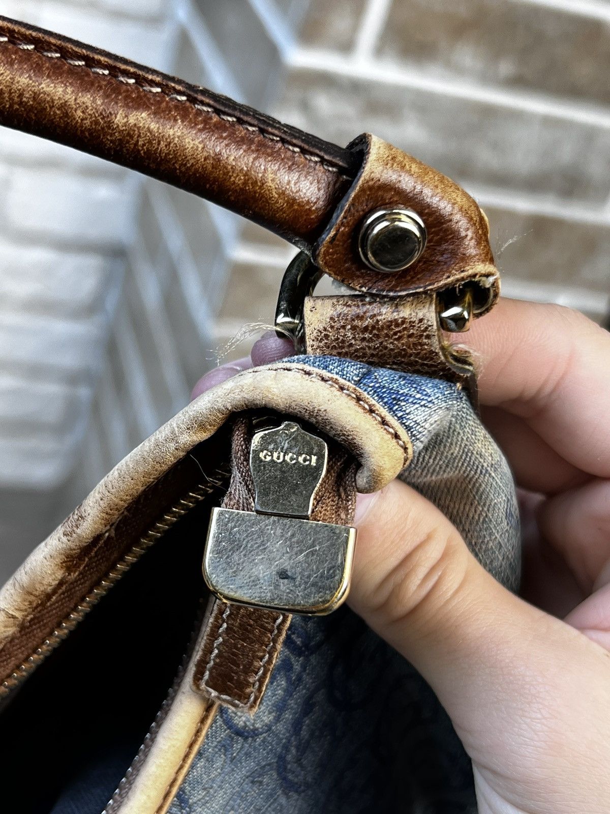 Gucci × Vintage Gucci Blue GG Denim Abbey D-Ring Shoulder Hobo Bag Size ONE SIZE - 13 Thumbnail