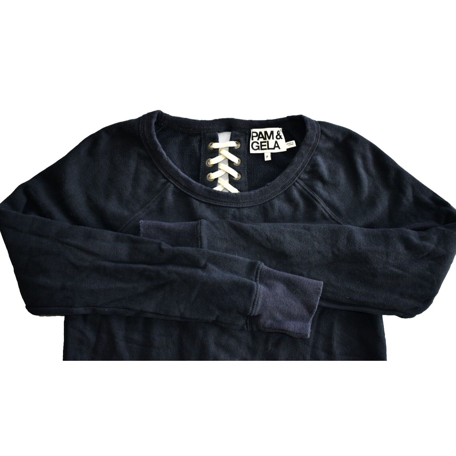 Pam & Gela NEW PAM & GELA Navy Cotton Lace Up Back Sweatshirt Size P Size S / US 4 / IT 40 - 4 Thumbnail