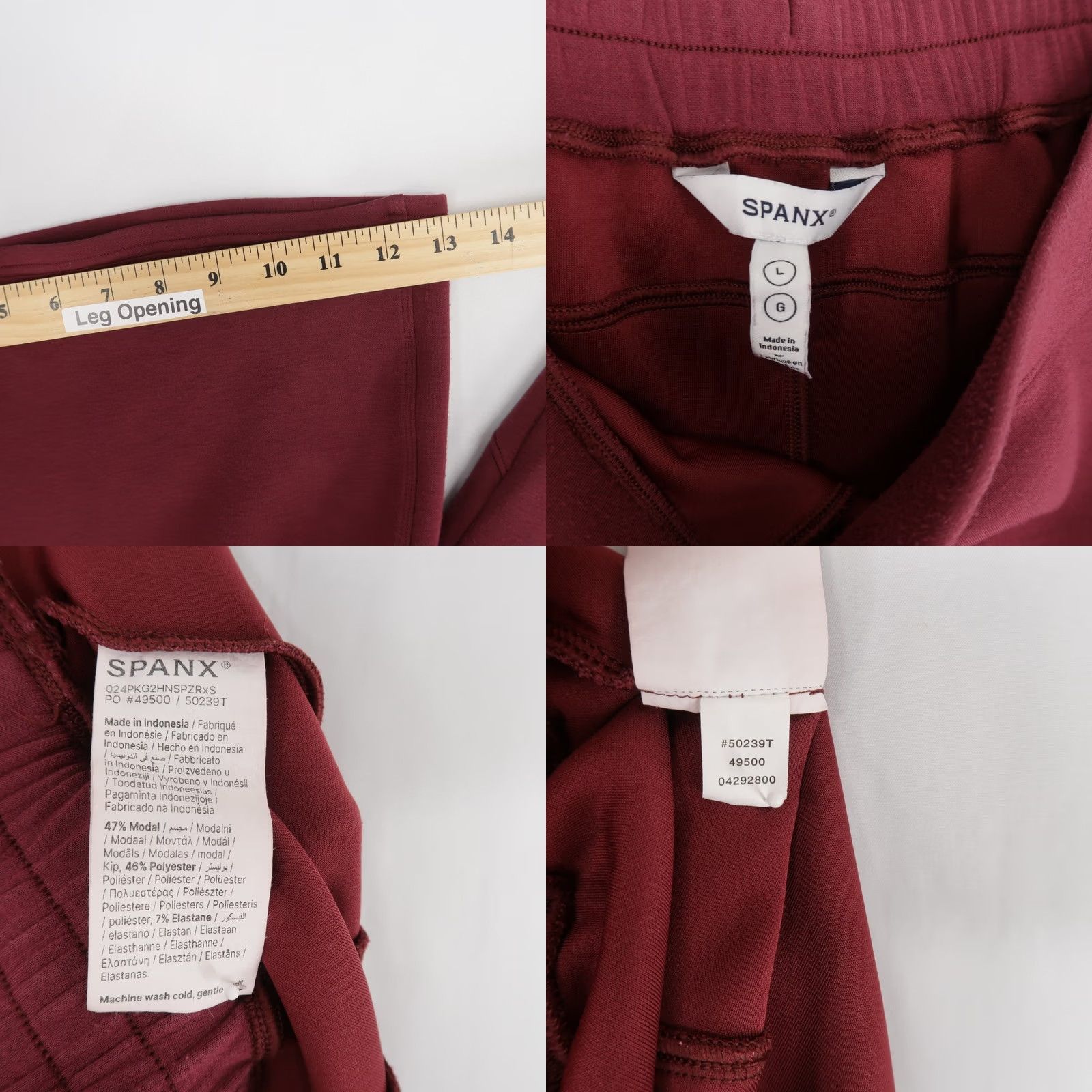 Spanx Spanx Womens Pants L Burgundy Wide Leg Drawstring Elastic Waist Casual Size 36" / US 14 / IT 50 - 8 Thumbnail