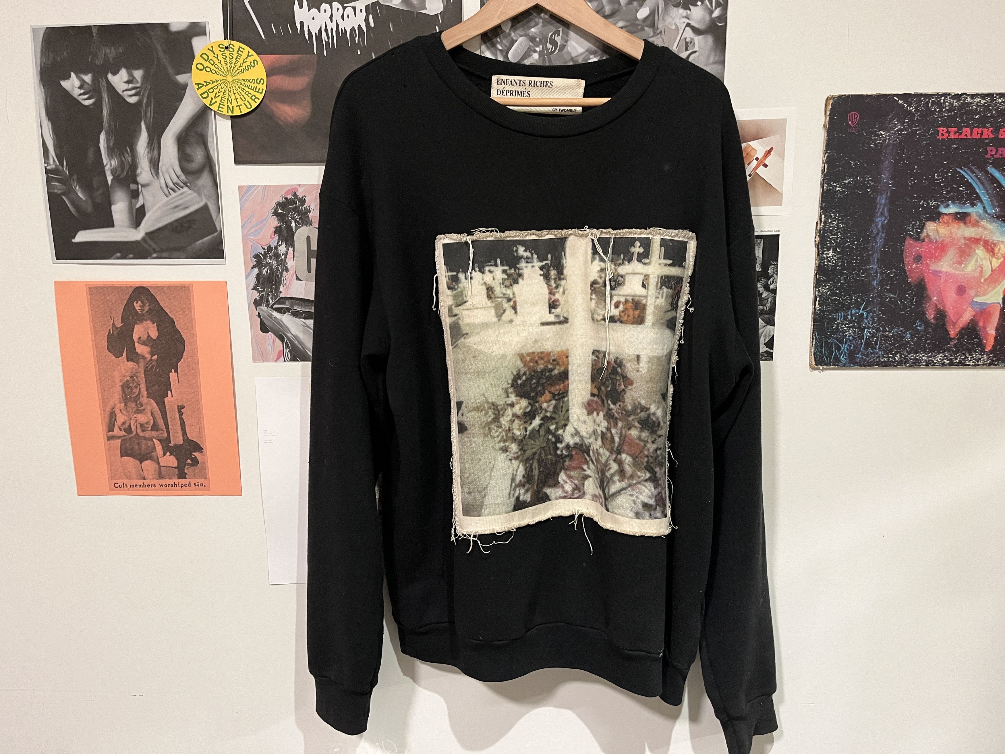 image of Enfants Riches Deprimes Canvas Patch Grave Cross Crewneck Cy Twombly in Black, Men's (Size Large)