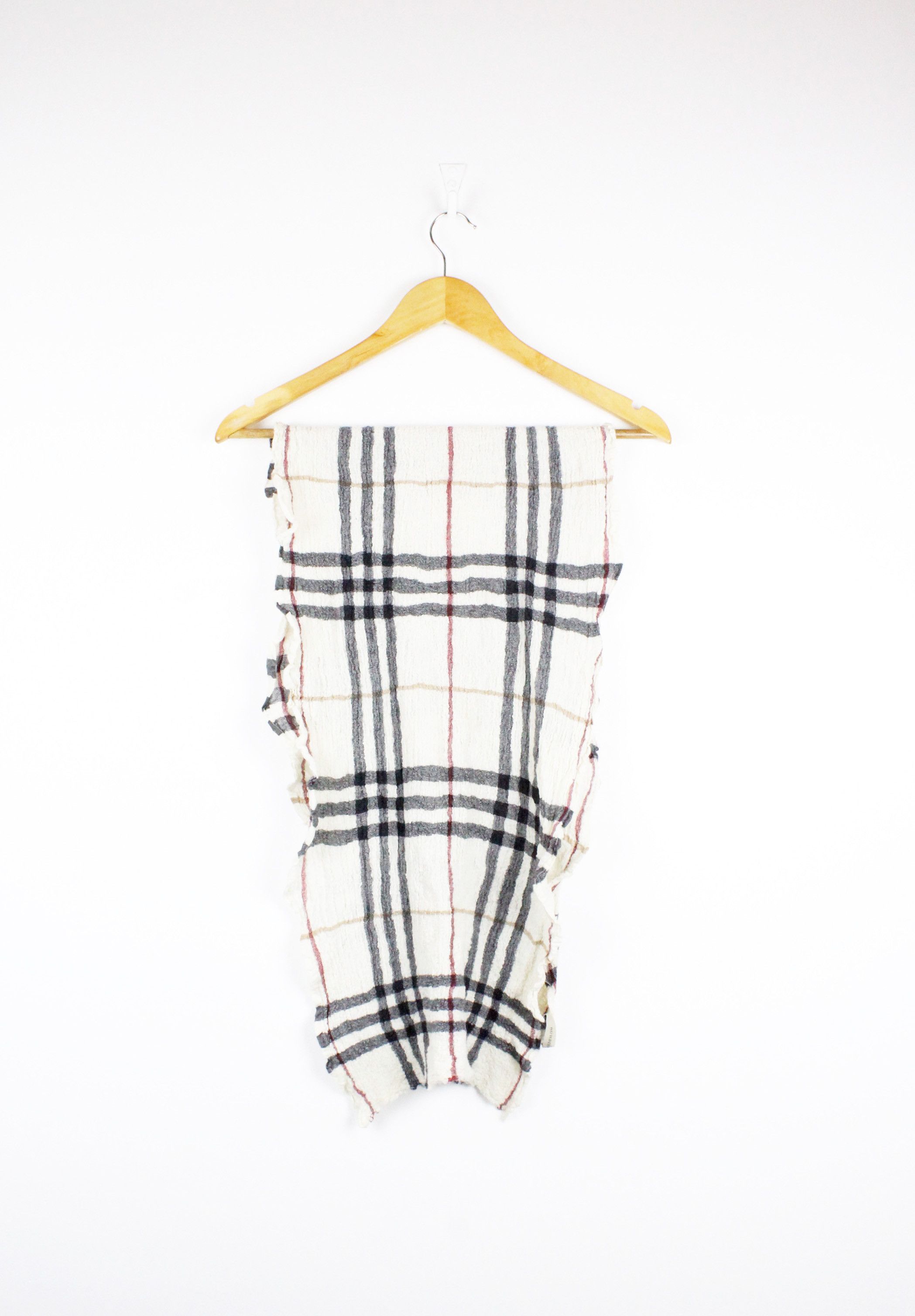 Burberry Burberry Beige Check Wool Silk Shawl Scarf Size ONE SIZE - 2 Thumbnail