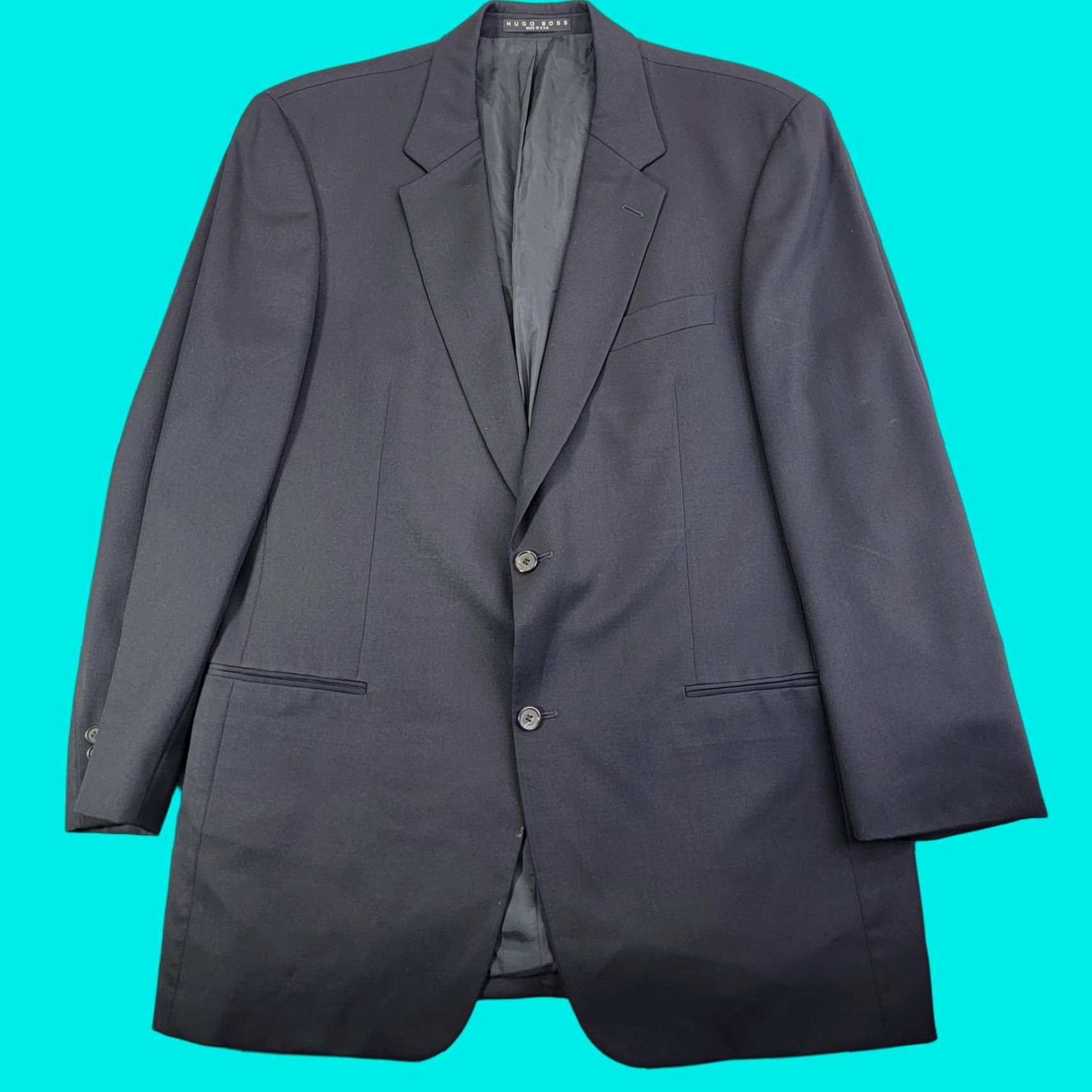 Hugo Boss VINTAGE Hugo Boss Suit Jacket Mens 44 Long Gray Wool 2 Button Blazer Made USA Barneys Size 44R - 1 Thumbnail