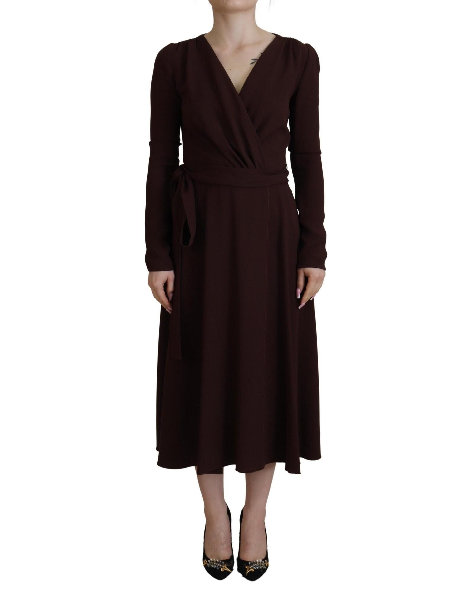 image of Dolce Gabbana Long Sleeve Midi Stretch Dress in Brown, Women's (Size Medium)