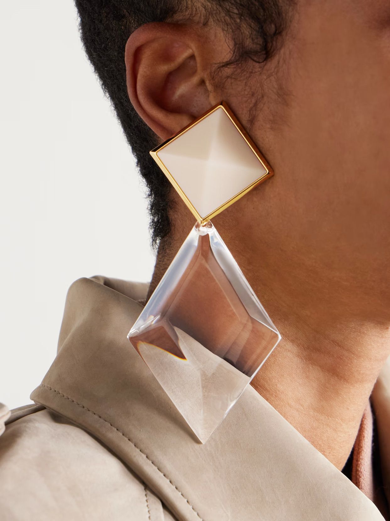 Saint Laurent Paris o1bcso1str0226 Size:OS/Pyramid Earrings in Ivory/White Size ONE SIZE - 2 Thumbnail