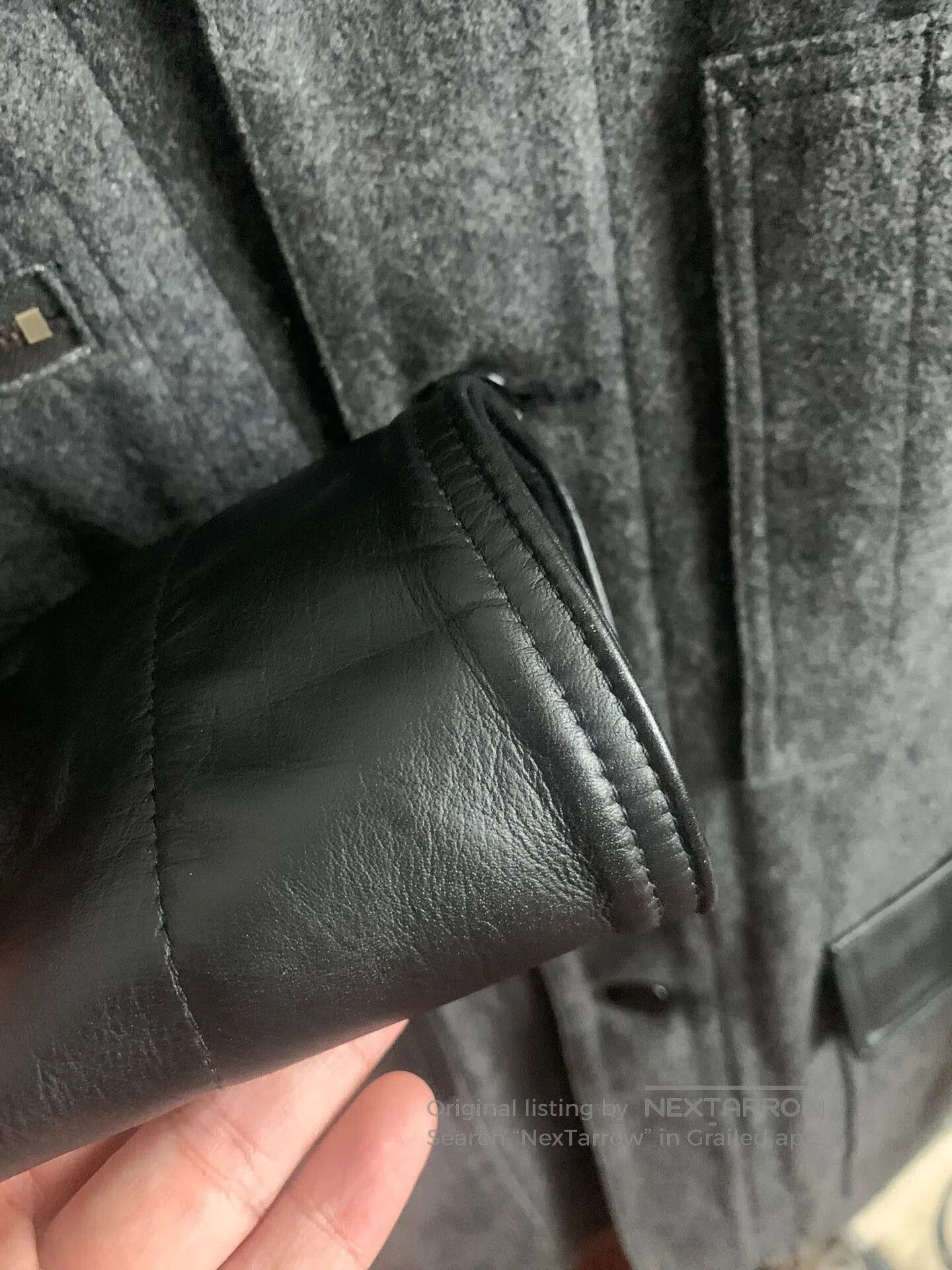 Pherrow's gray cotton jacket with leather accents. Size US L / EU 52-54 / 3 - 6 Thumbnail