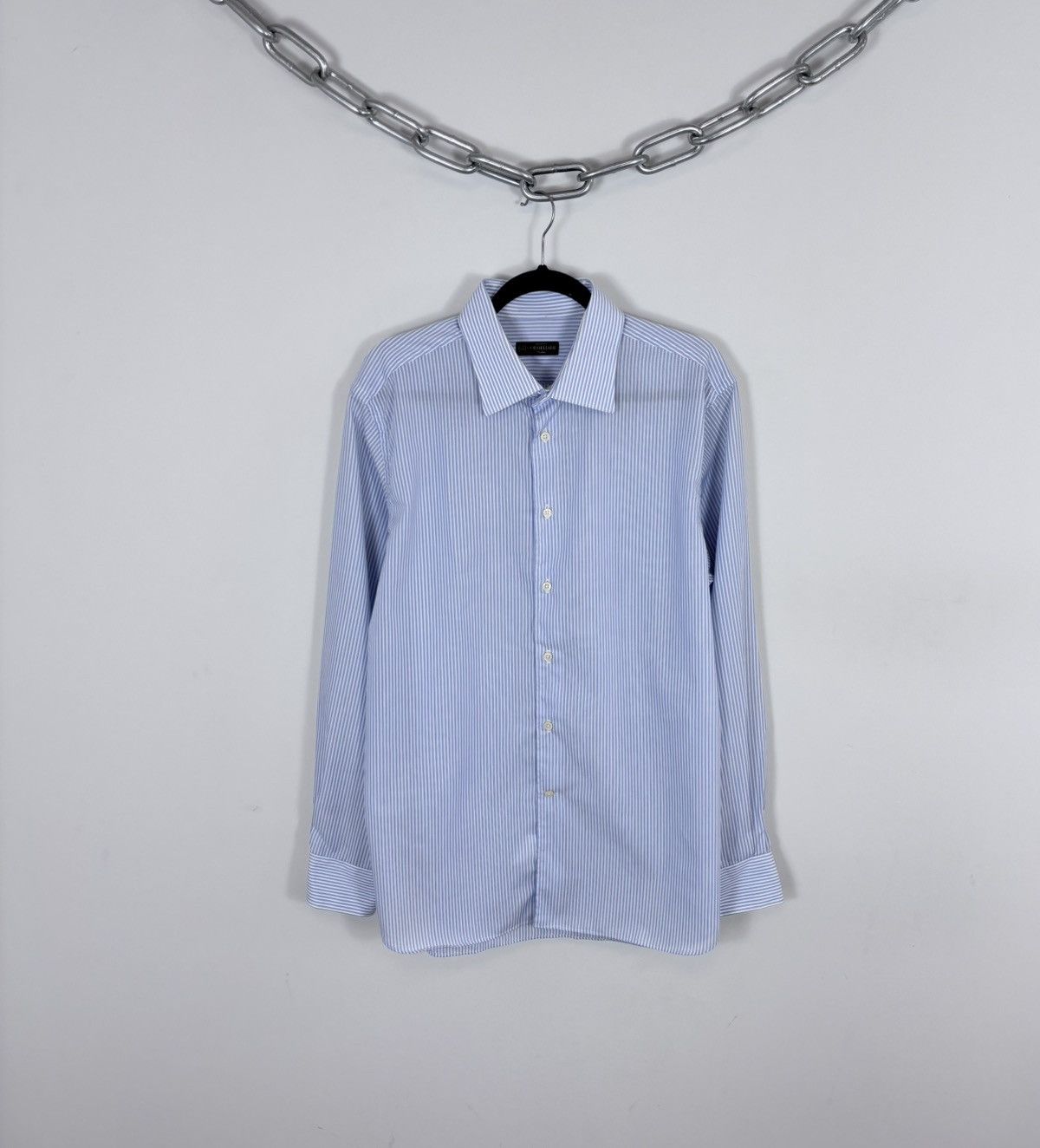 Corneliani Corneliani Men’s Light Blue Striped Button Up Dress Shirt Size US XL / EU 56 / 4 - 1 Thumbnail