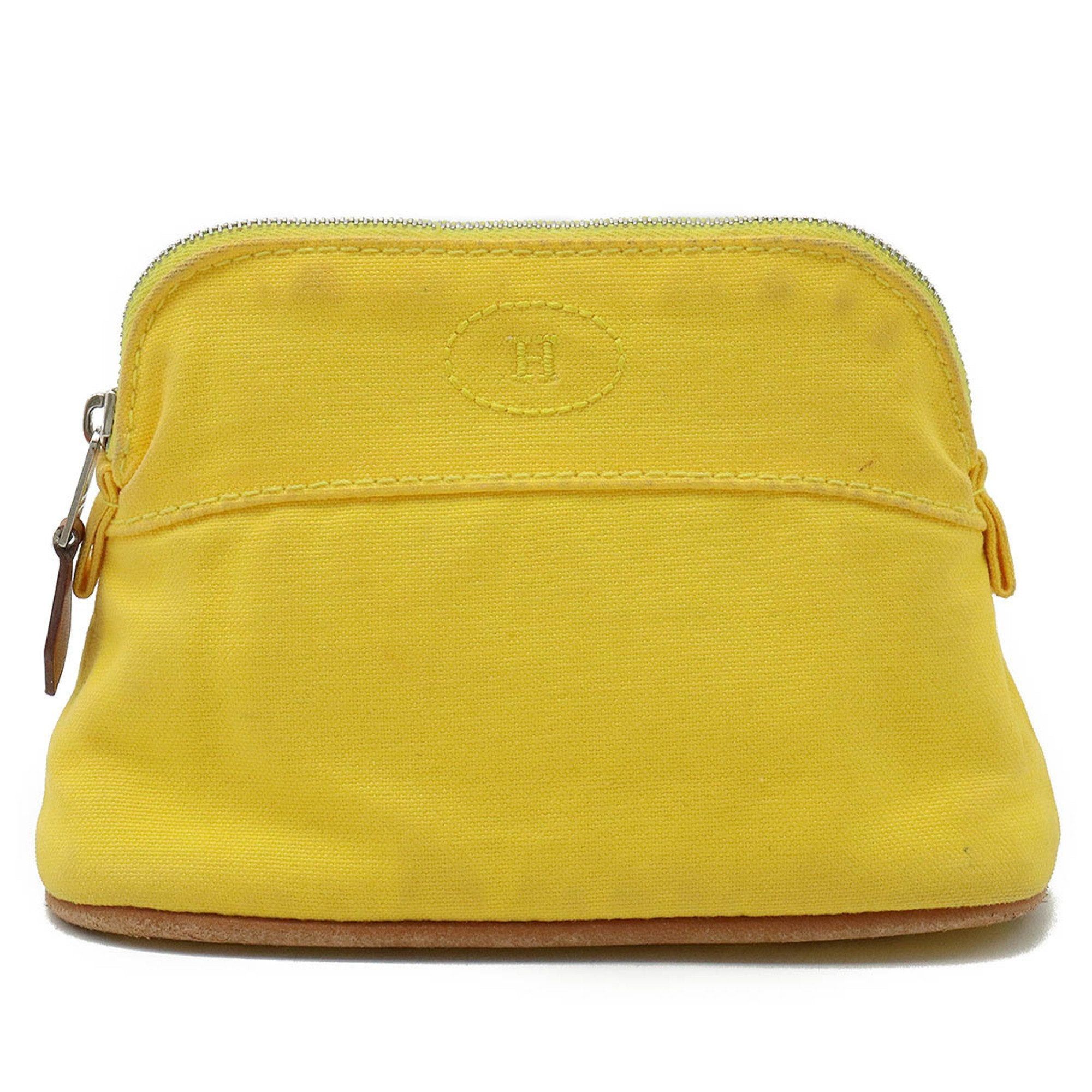 image of Hermes Bolide Pouch 15 Cotton Canvas Leather Yellow Natural in White, Women's