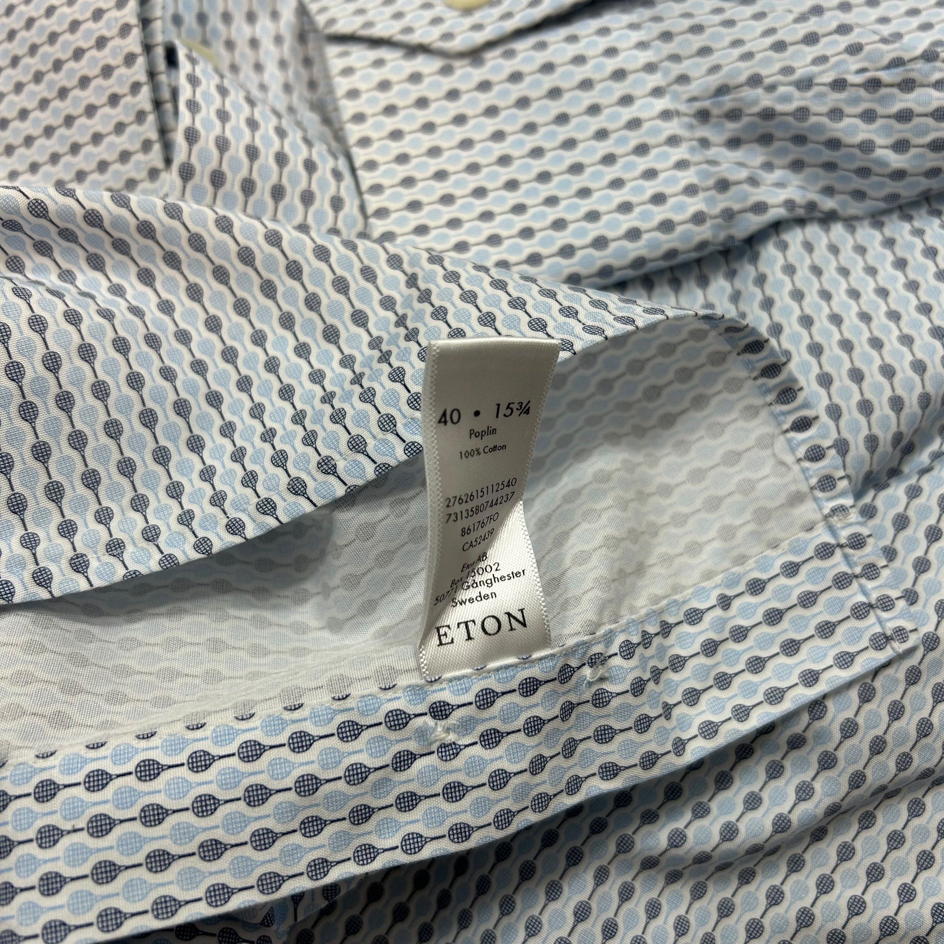 Eton Eton Slim Fit Poplin Blue Tennis Racquet Shirt 40 15 3/4 Size 40R - 6 Thumbnail