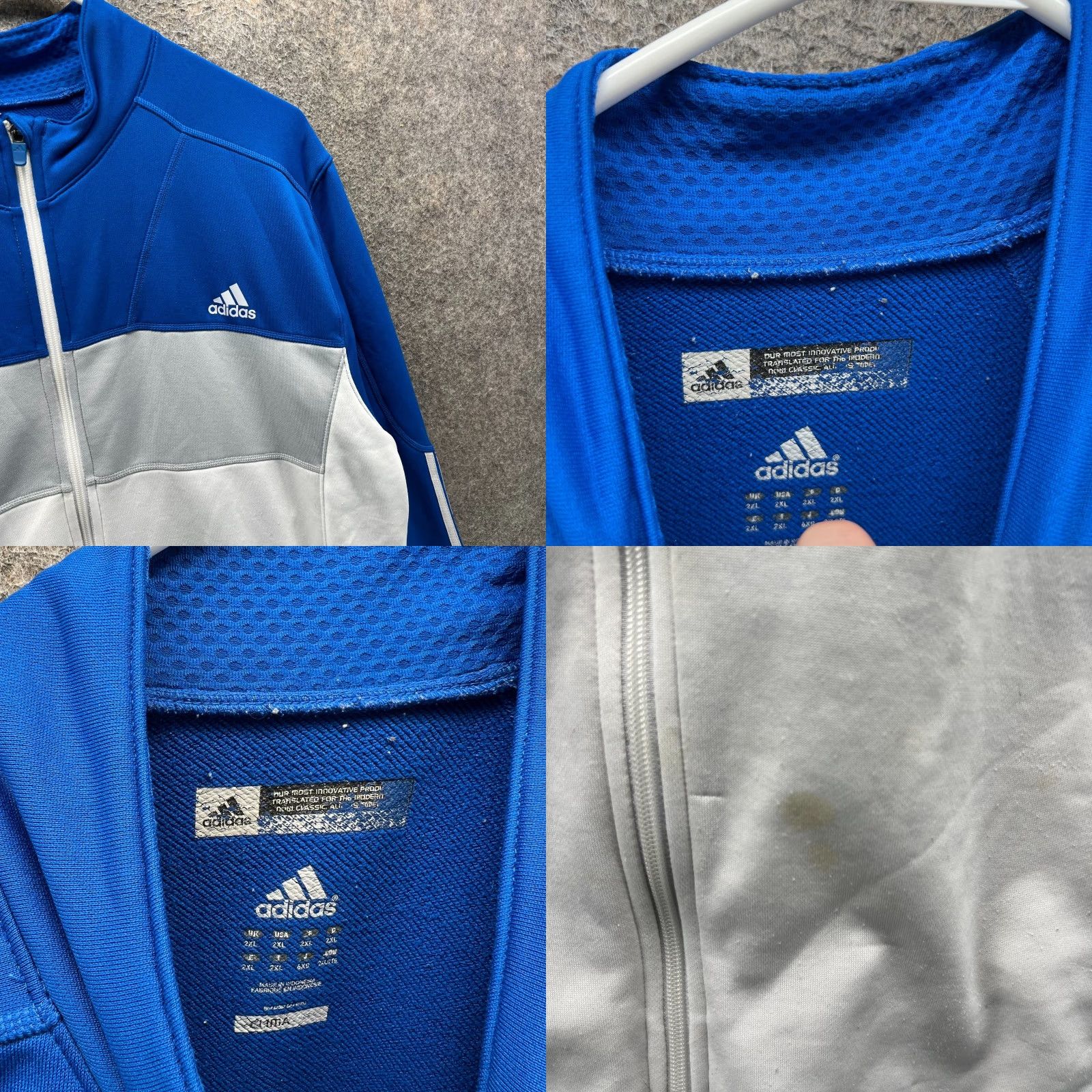 Adidas Adidas Track Jacket Mens 2XL Blue Gray Full Zip Three Stripe Logo Trefoil USA Size US XXL / EU 58 / 5 - 8 Thumbnail